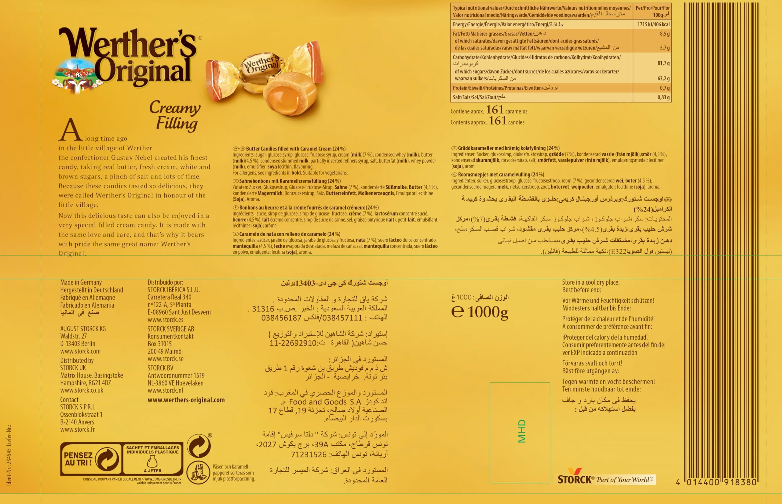 Werther's Original Creamy Filling Toffee - Classic Caramel with Cream Centre | 1 kg Bulk Pack 2