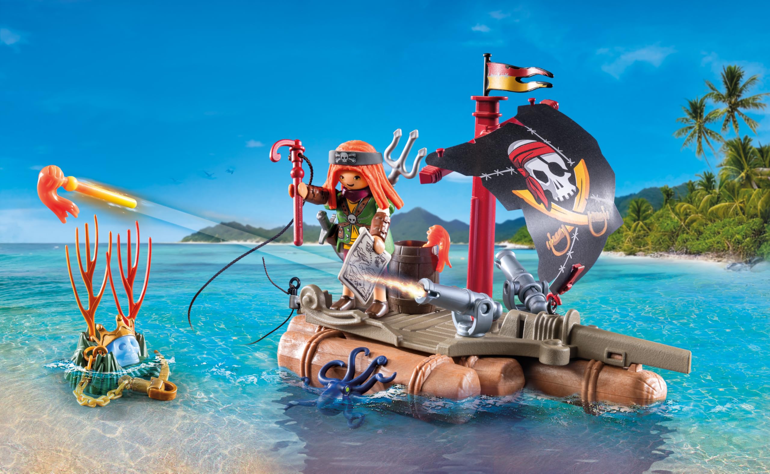 Playmobil Pirate Raft Treasure Recovery Playset - Interactive Ballista Action for Kids 4+ 8