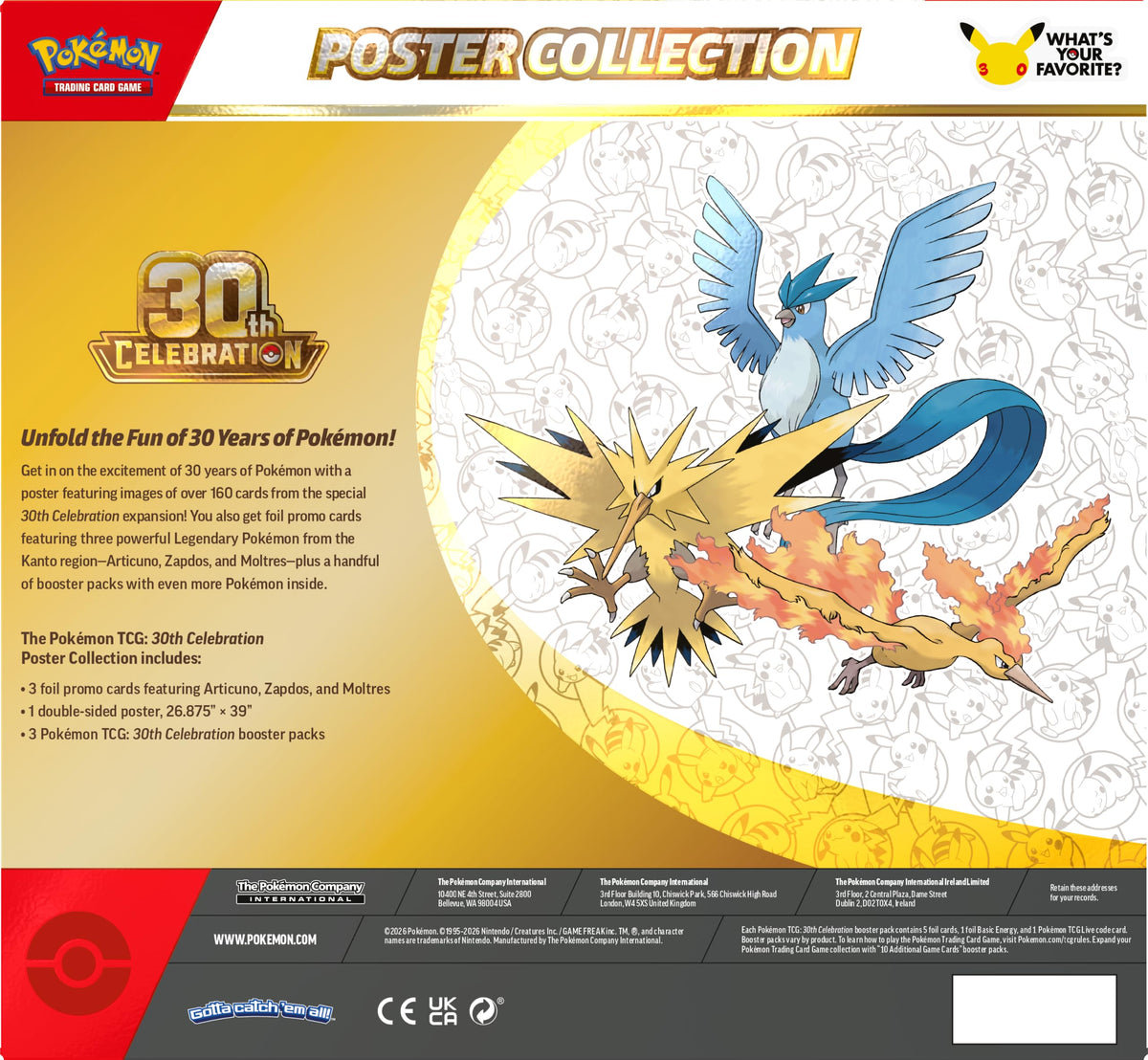 Pokémon TCG: 30th Celebration Poster Collection - 3 Booster Packs, 3 Promo Cards