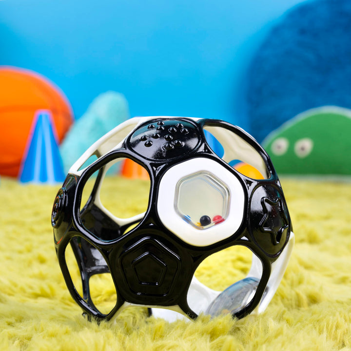 Bright Starts Oball Grippin' Goals Rattle Football Baby Ball - Black & White, 0-3 Years