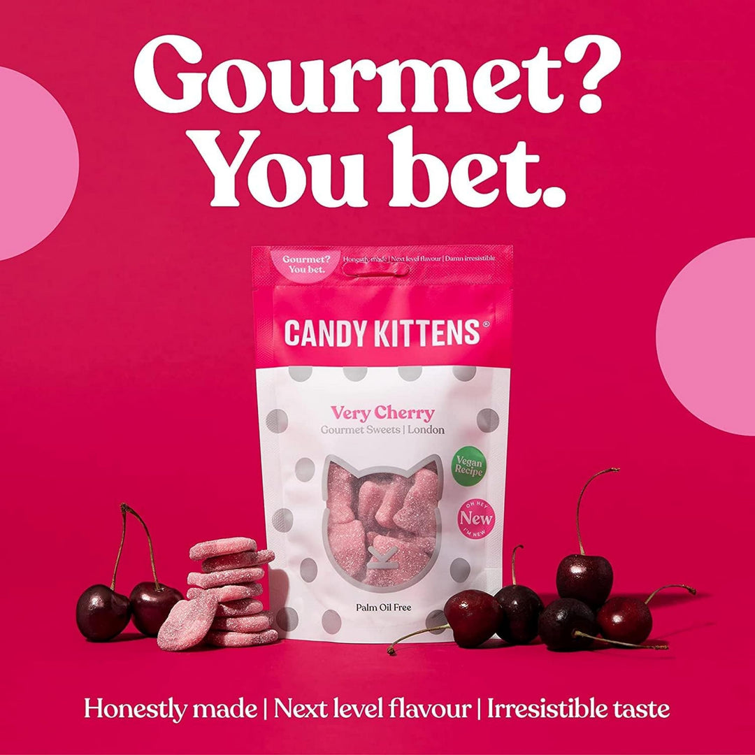 Candy Kittens Vegan Sweets VERY CHERRY (140g Bag), Vegan Chewy Sweets - Naturally Flavoured With Cherry, Perfect Vegan Gifts For Gourmet Sweet Lovers, Fruity & Delicious Vegetarian Sweets