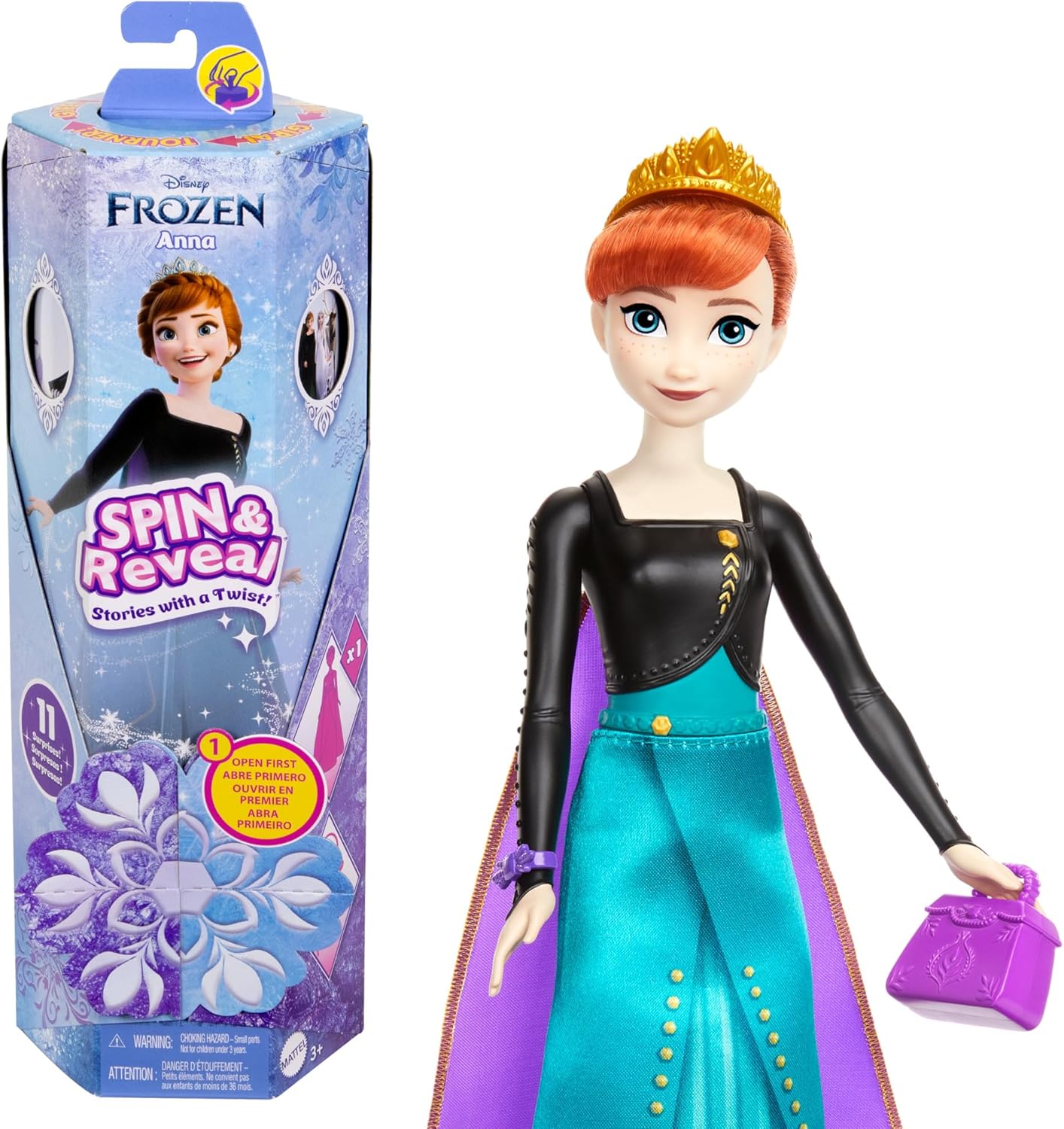 Mattel Disney Frozen Anna Spin & Reveal Fashion Doll Set with 11 Surprises 1