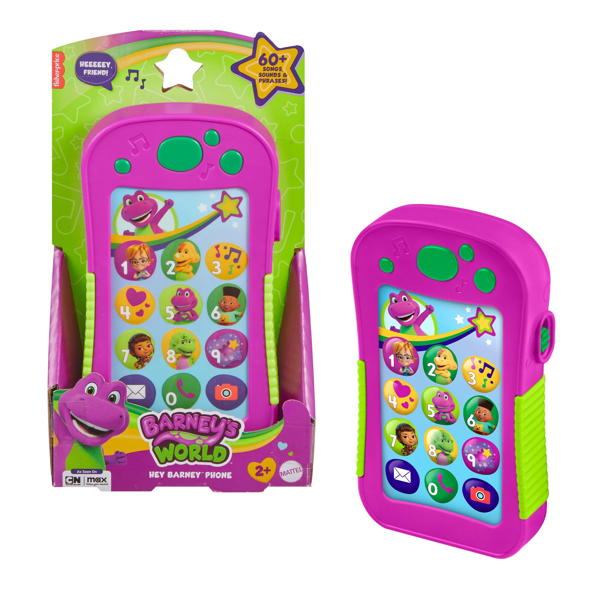 Barney World Hey Phone Toy – Musical Light-Up Phone with Songs & Phrases for Toddlers 2+ 1