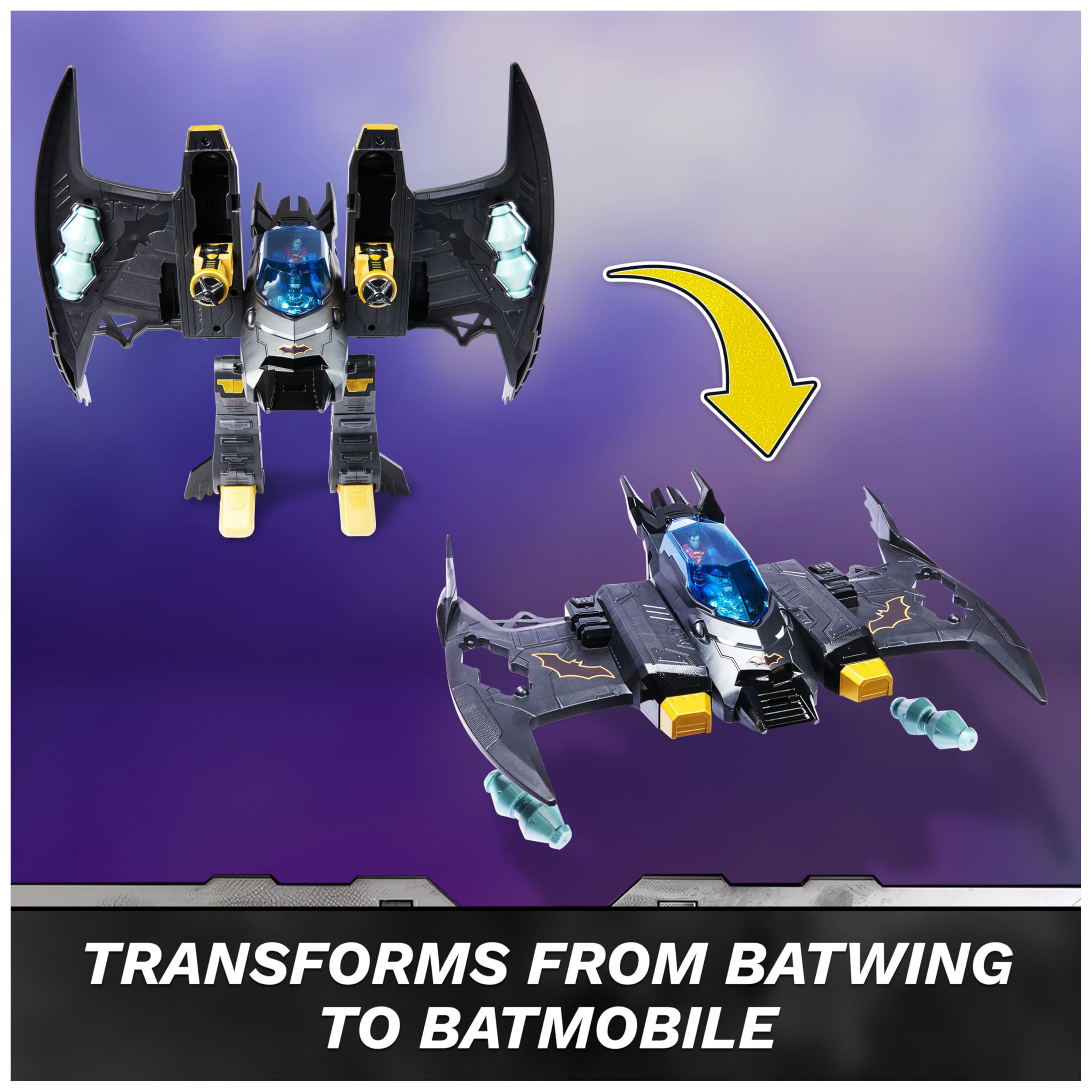 Metal Force Transforming Batwing - 2-in-1 Playset with Figures & Cards 12
