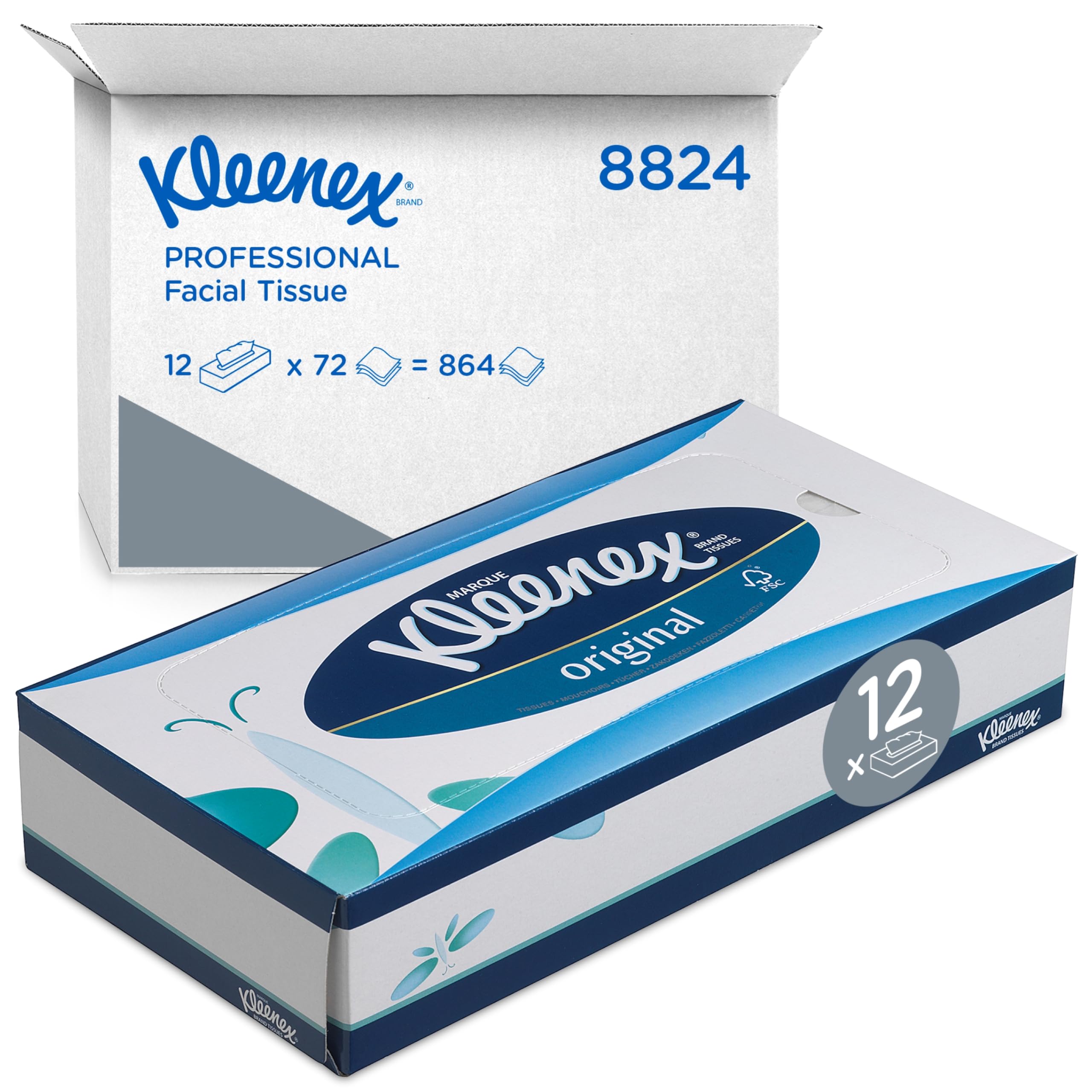 Kleenex Facial Tissues - 3-Ply Soft & Strong White Tissues | 12 Boxes of 72 Tissues 1