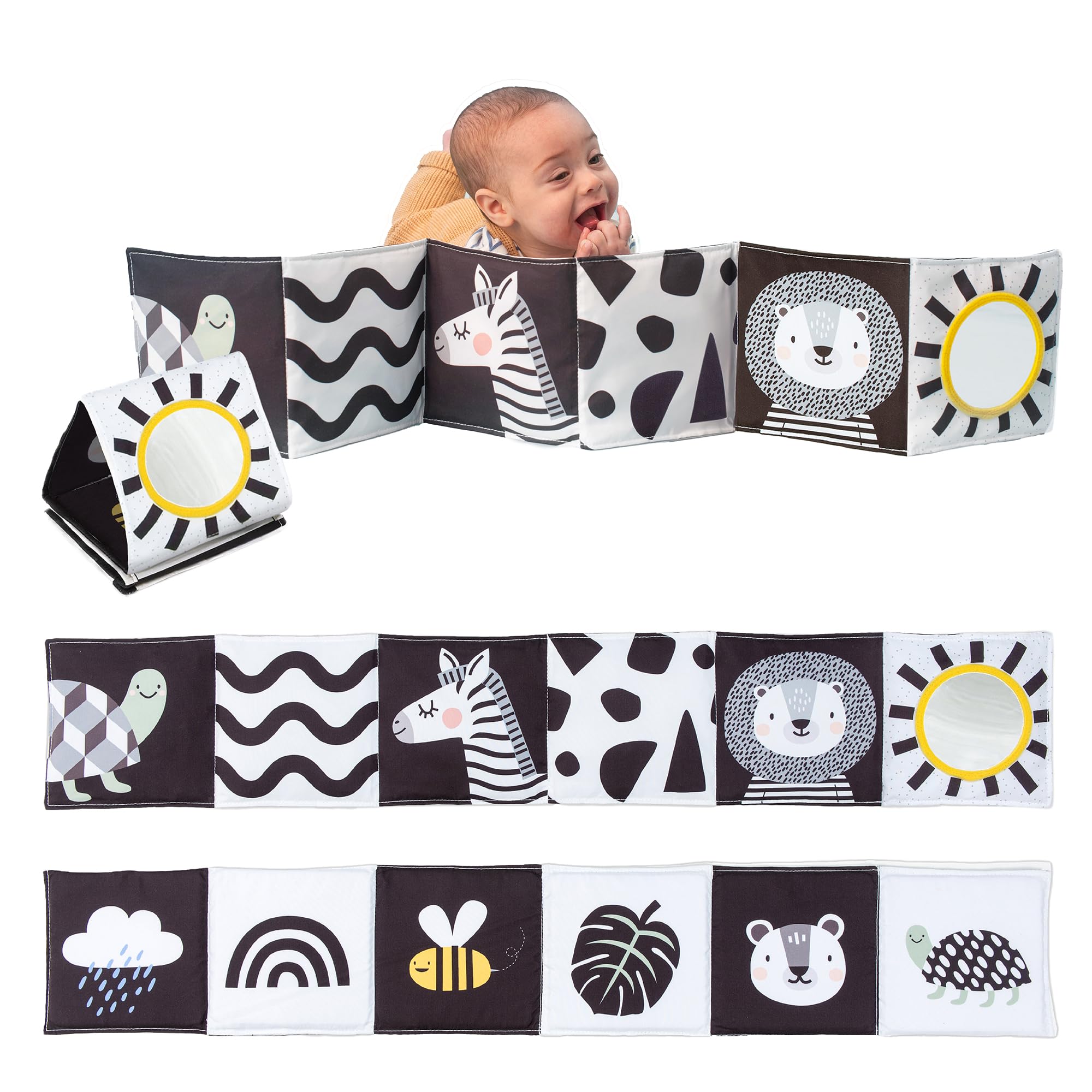 Taf Toys Savannah 3 in 1 Newborn Pram Book - High Contrast Sensory Tummy Time Toy | Birth+ 1