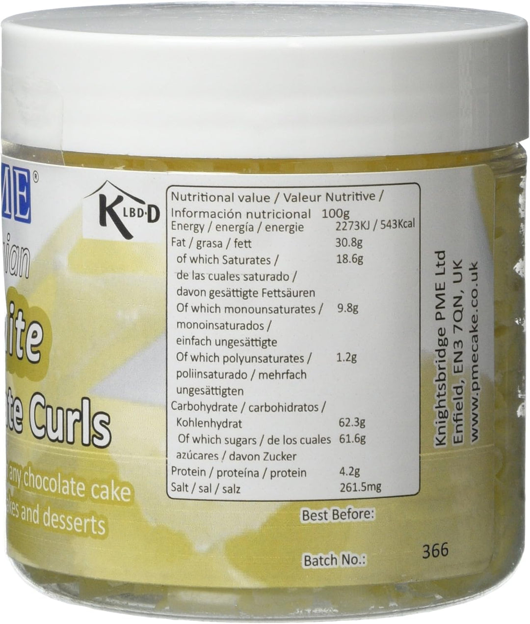 PME - Belgian White Chocolate Curls Baking Decoration 85 g