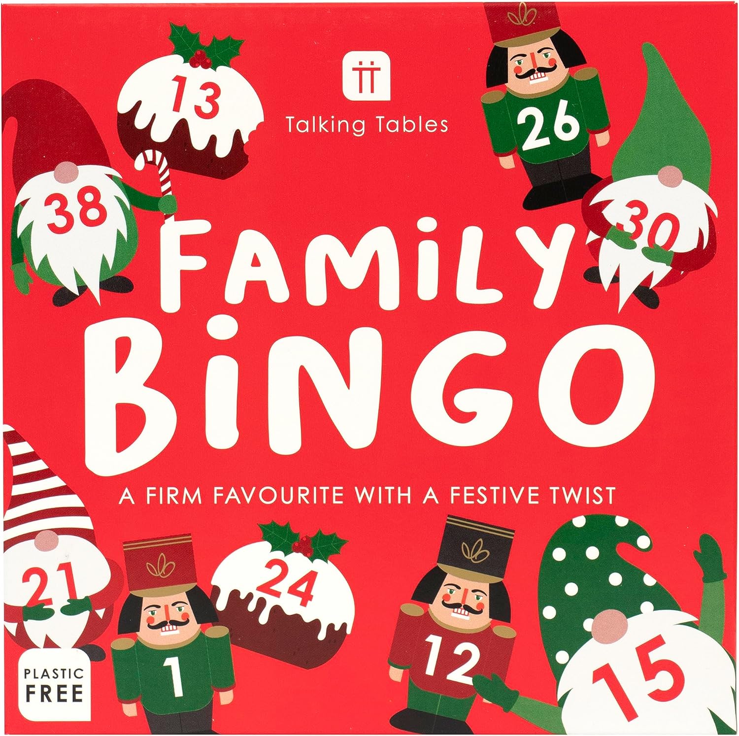 Talking Tables Christmas Family Bingo Game with Festive Red, Green, Gold & Silver Design 1