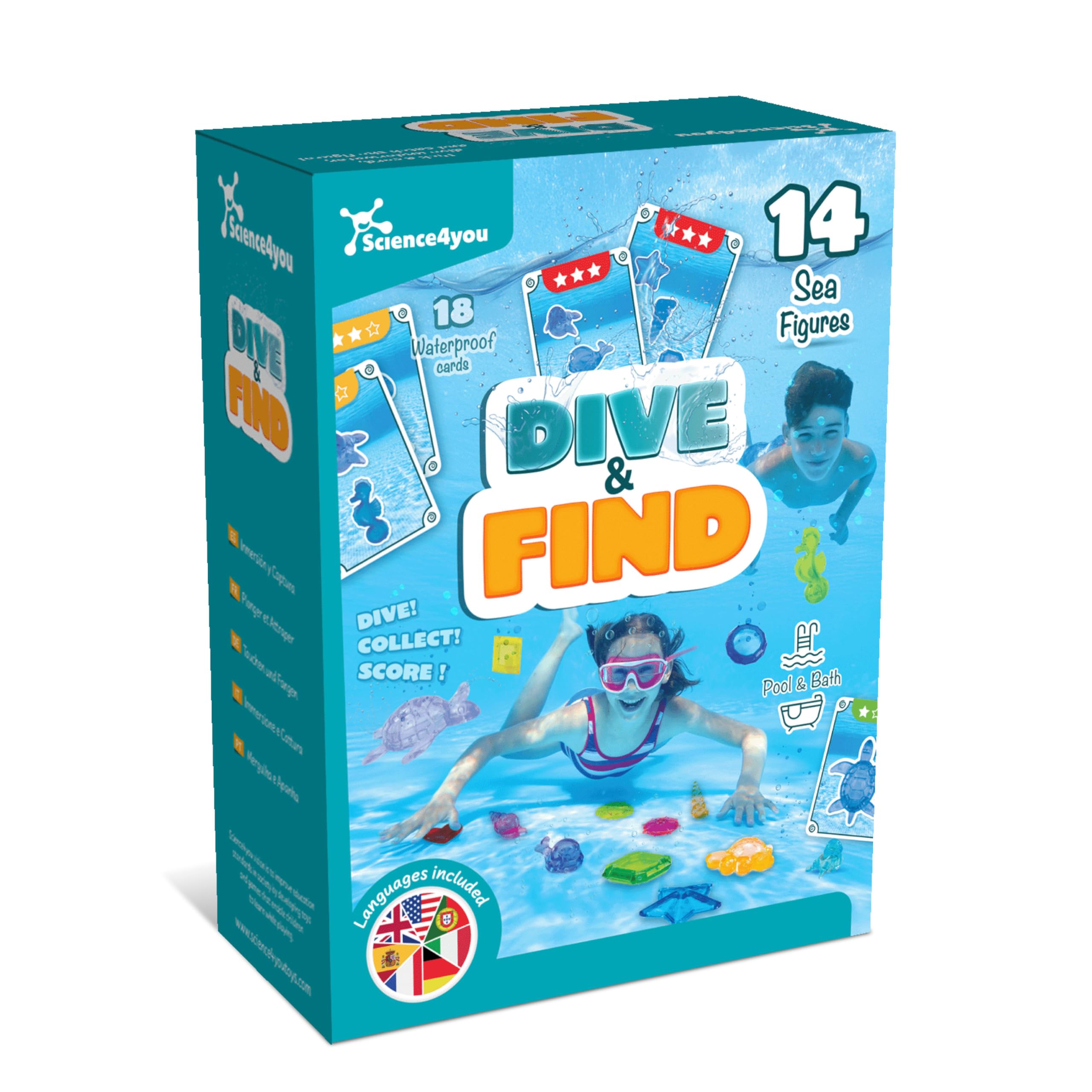 Science4you Water Games for Kids - 14 Sea Figures & 18 Waterproof Cards Pool Playset 1