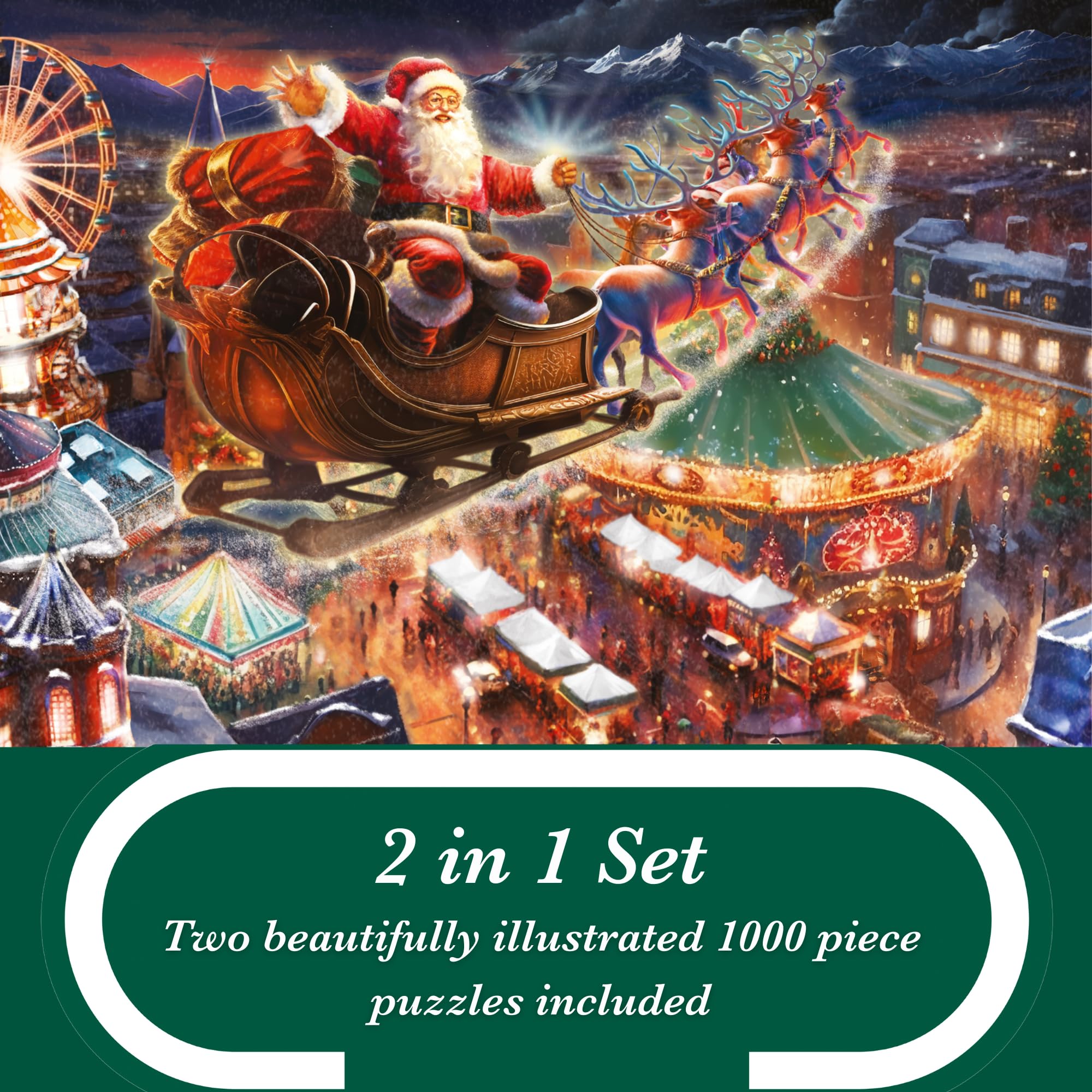 Falcon Christmas Wonderland - 2 x 1000 Piece Jigsaw Puzzle for Adults - Illustrated by Michele Farella 3