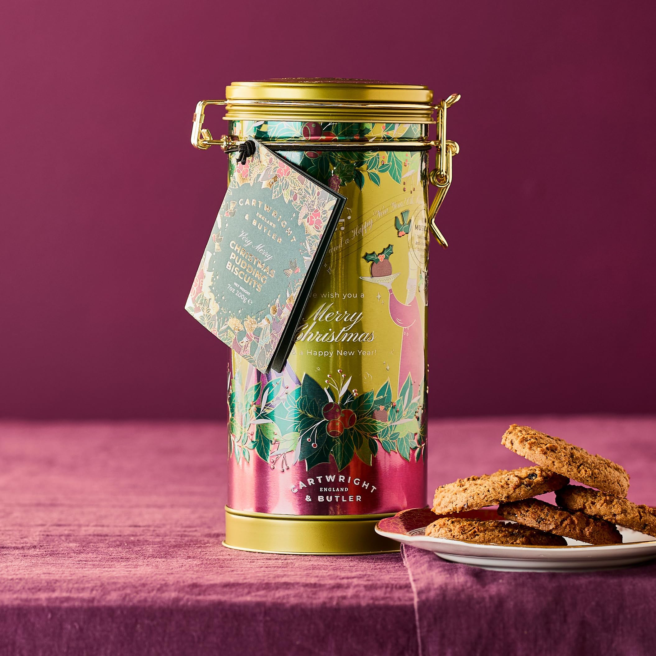 Cartwright & Butler Merry Christmas Pudding Biscuits in Musical Tin 6