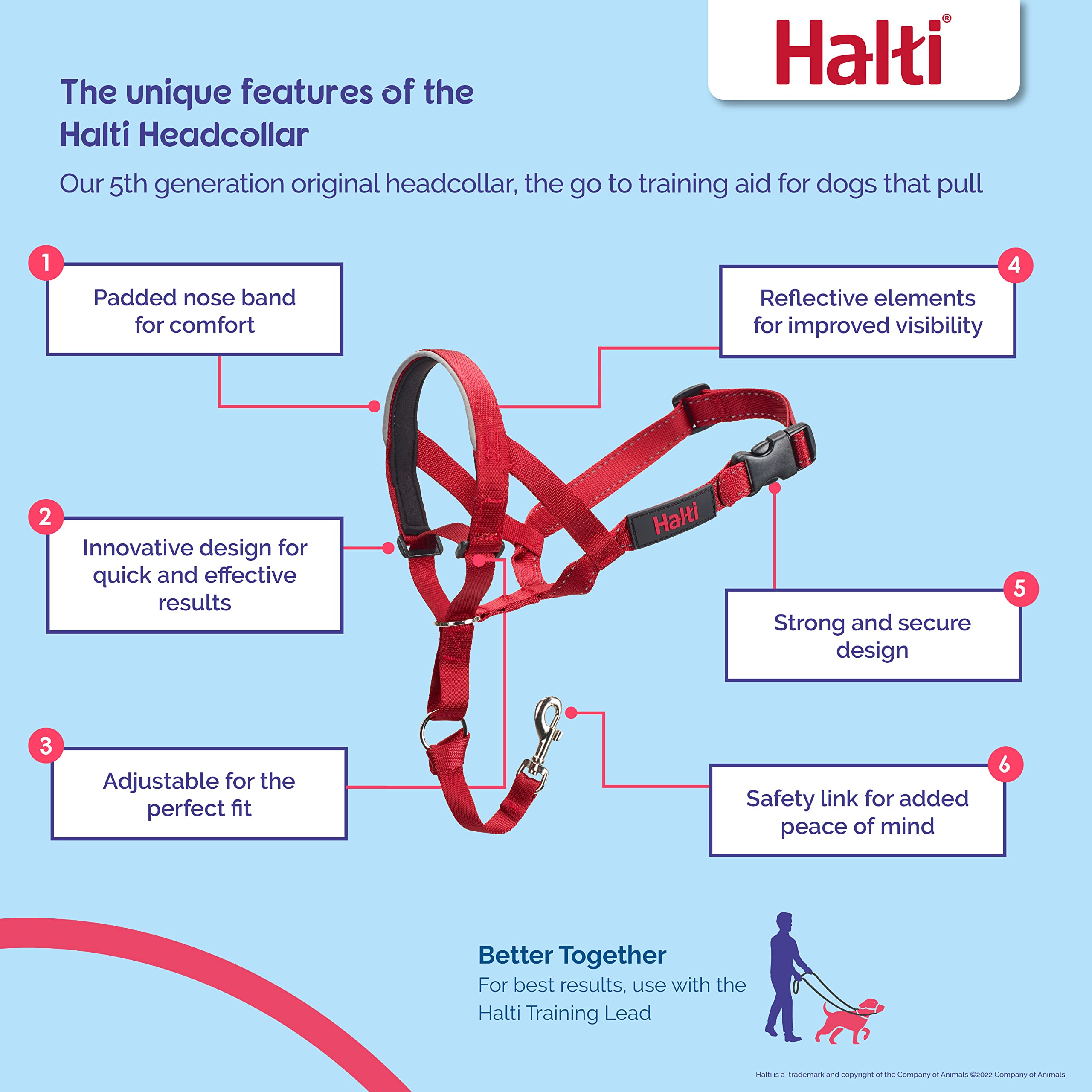 Halti Headcollar Size 4 Red - Stops Pulling | Padded Neoprene Nose Band | Reflective Accents 2