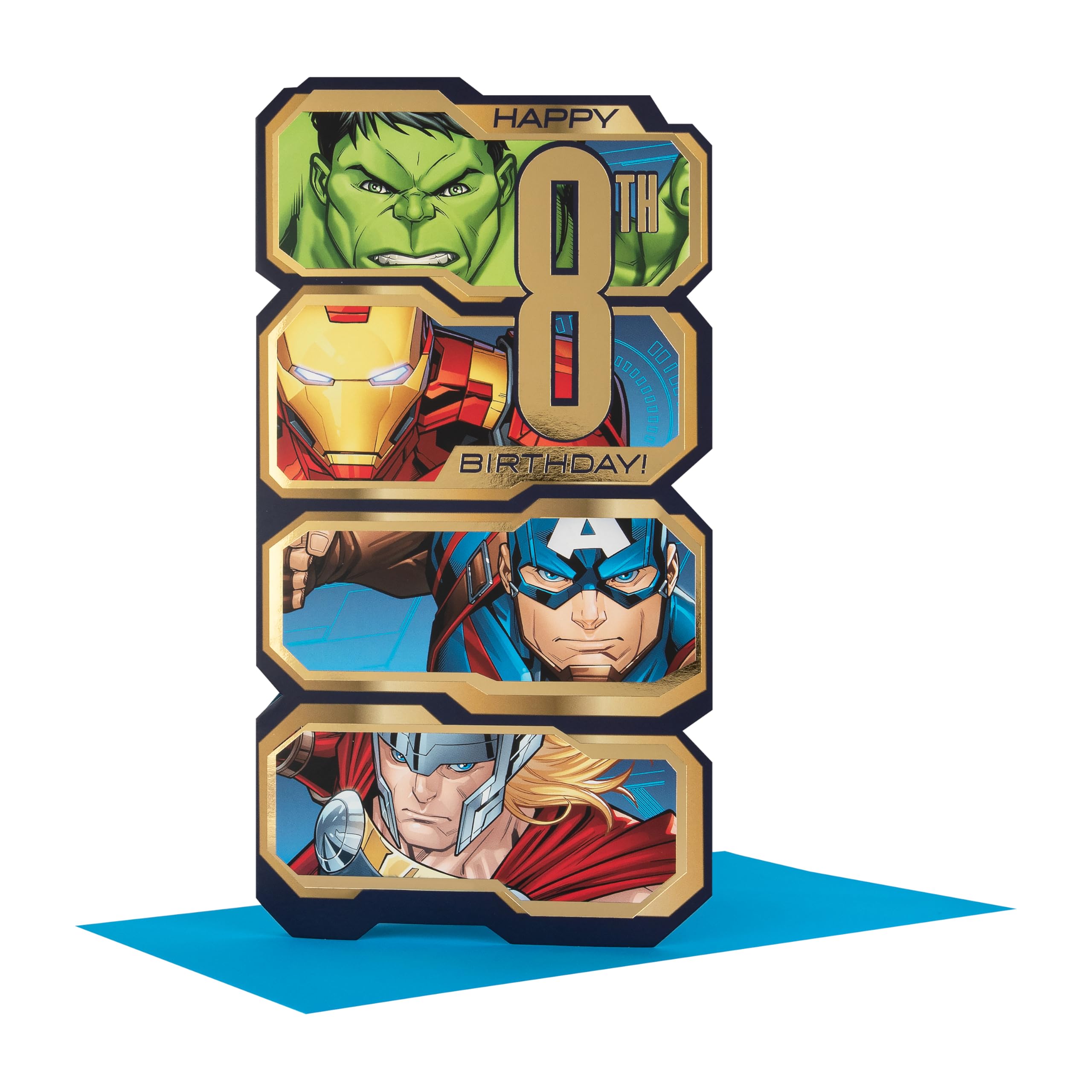 Hallmark Age 8 Birthday Card - Marvel Avengers Die-Cut Design with Gold Foil 1