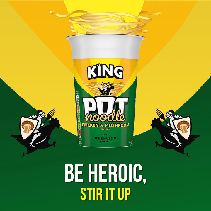 Pot Noodle King Chicken & Mushroom Flavour Instant Noodles, 12 x 114g Pots