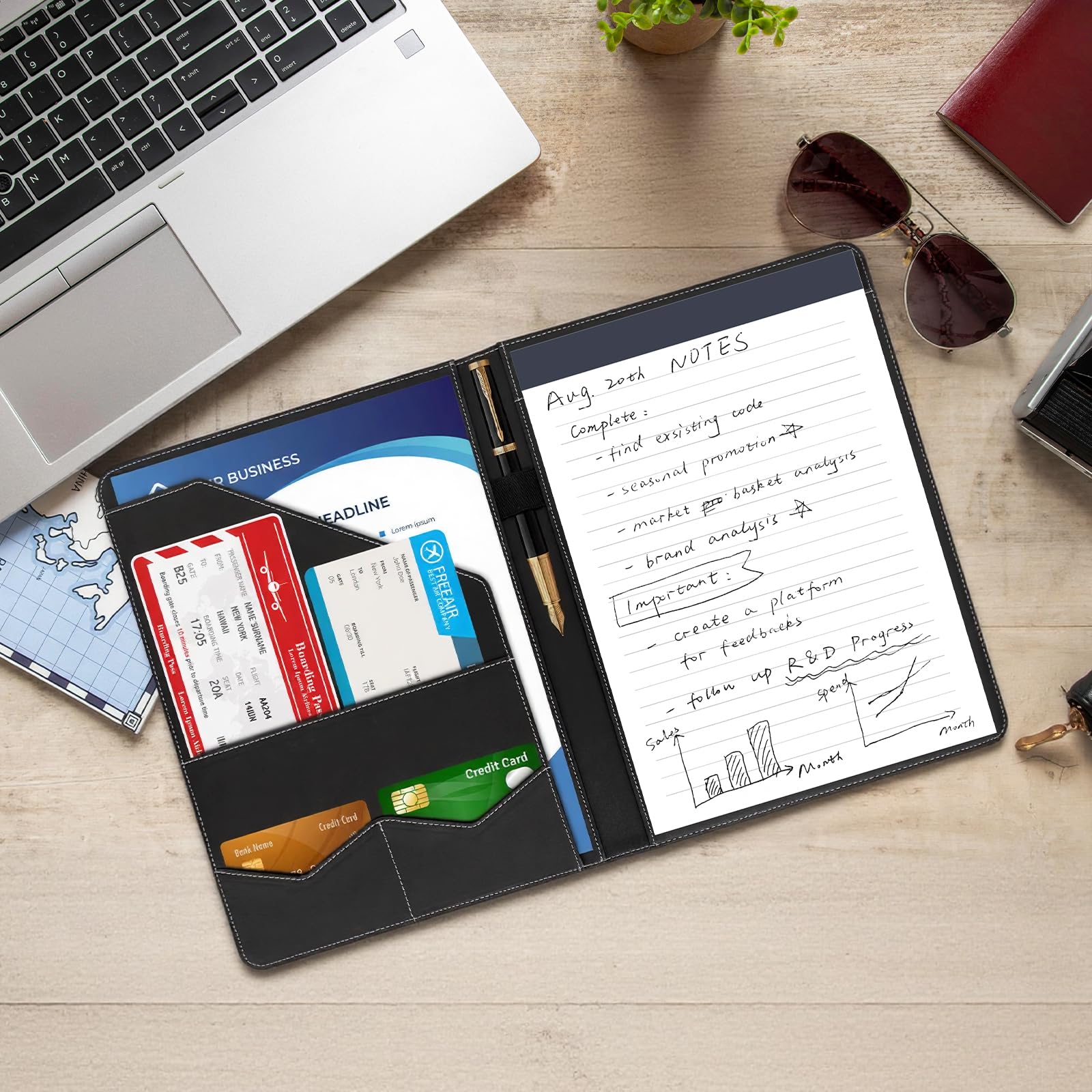 NEWYES Professional Portfolio Folder - A4 Size, Water-Repellent Faux Leather | Black/White 9