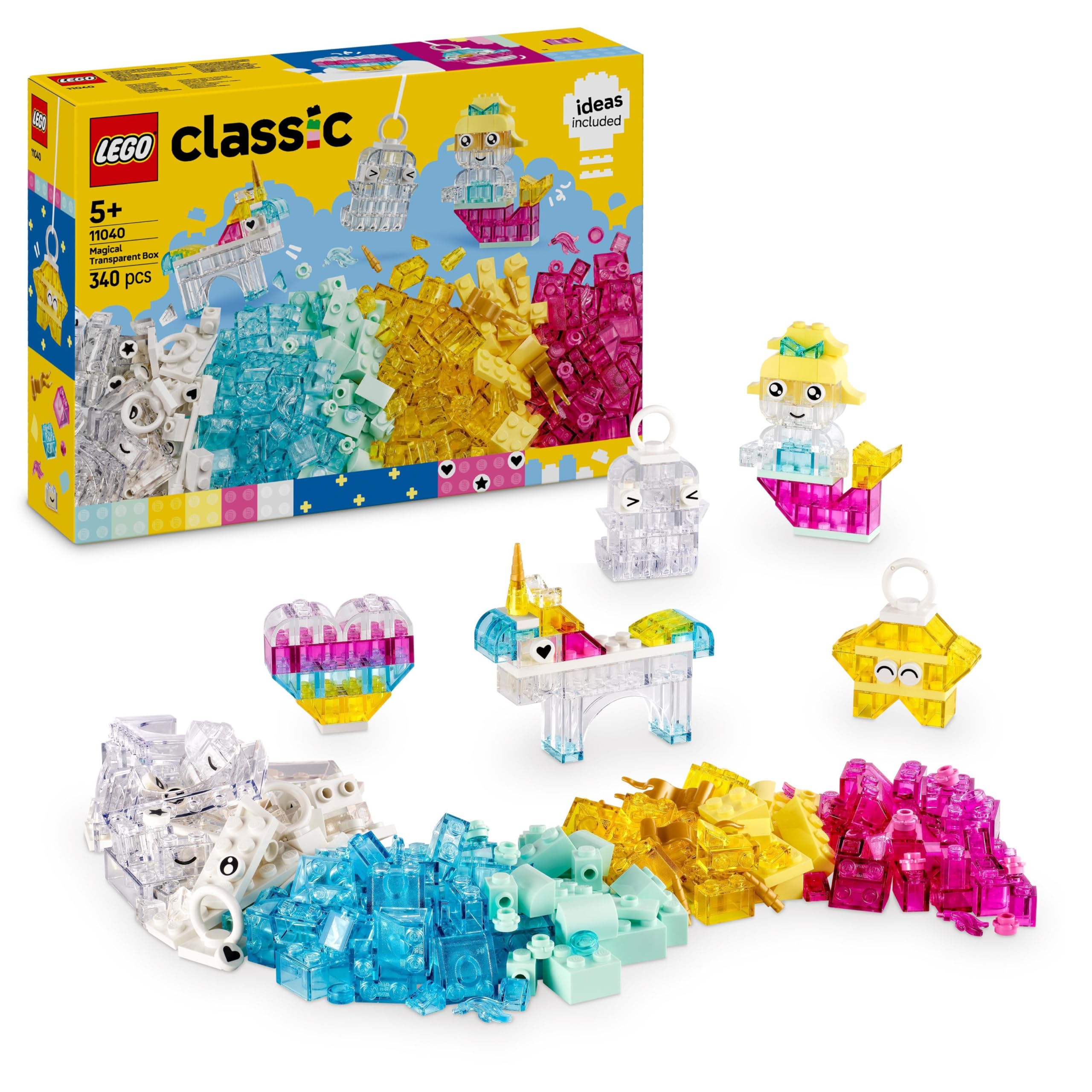 LEGO Classic Magical Transparent Box - 340-Piece Colorful Building Set for Kids 5+ 1