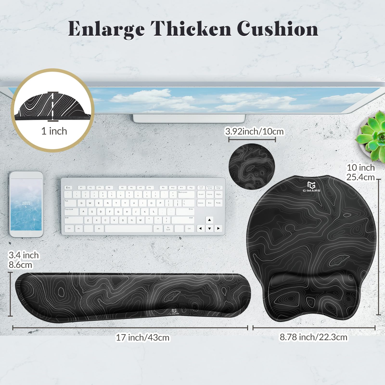 Gimars Ergonomic Mouse Pad & Keyboard Wrist Rest Set with Coaster | Gel Support | Map Color 8