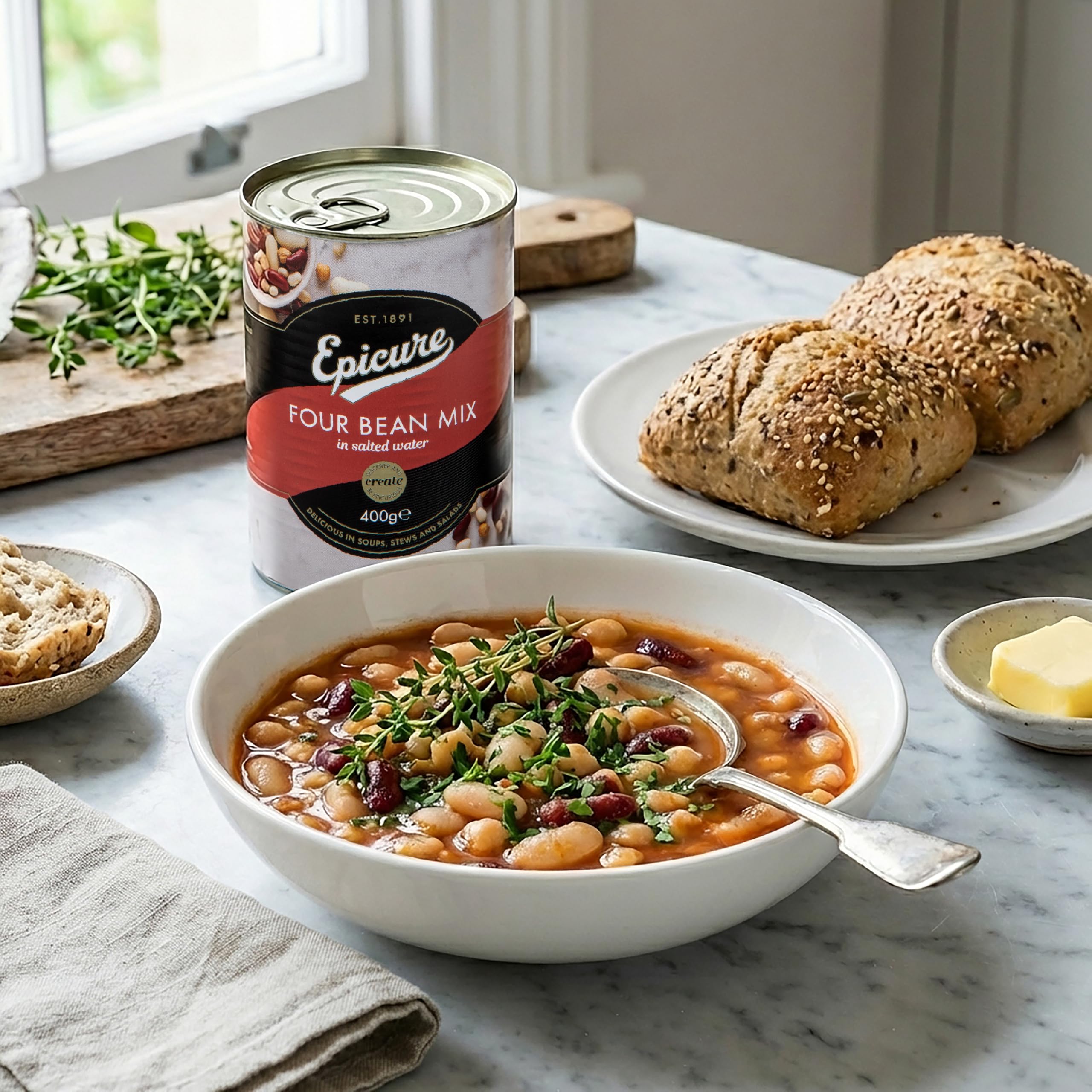 Epicure Four Bean Mix - Chickpeas, Cannellini, Butter & Red Kidney Beans | 400g 6