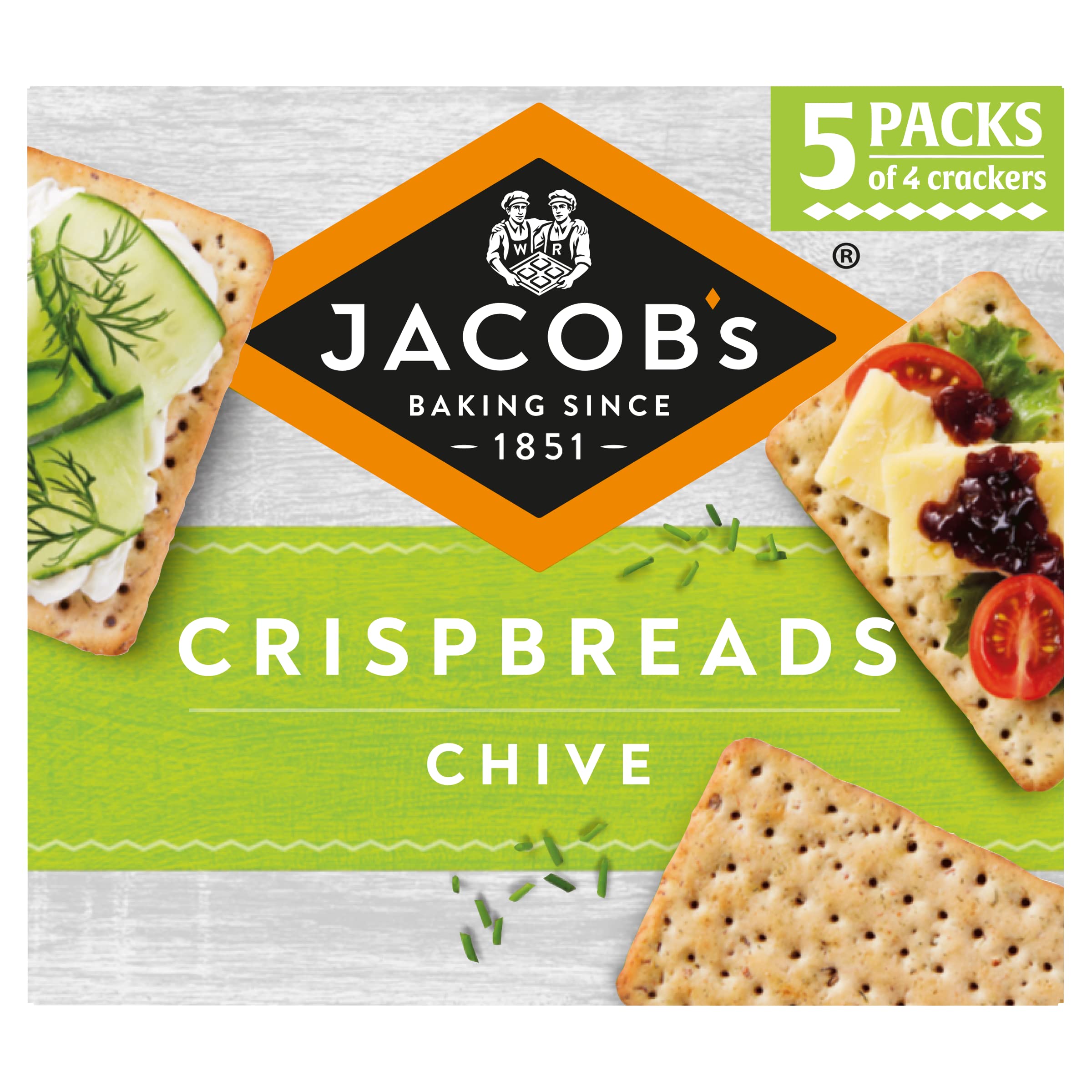Jacob's Crispbreads Chive Crackers - Multigrain Crispbread Snacks, 5 x 38g (190g Total) 2