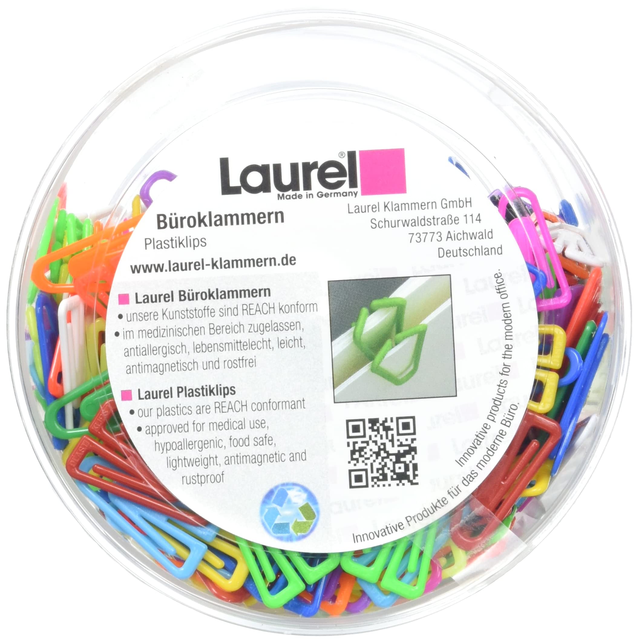 Laurel Plastic Paperclips - 25mm Non-Magnetising Assorted Colours | Pack of 500