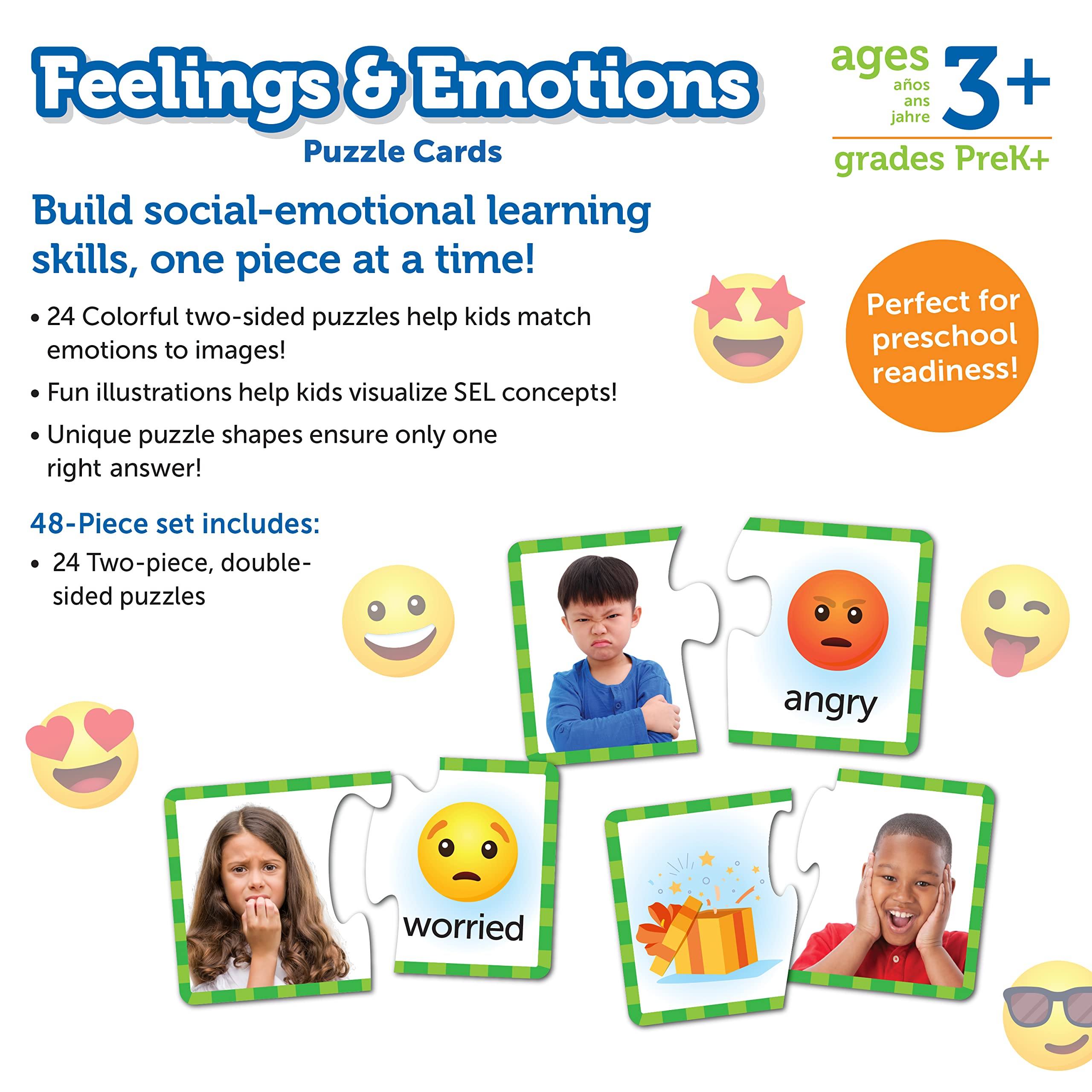 Learning Resources Feelings & Emotions Puzzle Cards - Social-Emotional Learning | 24 Double-Sided Puzzles 5