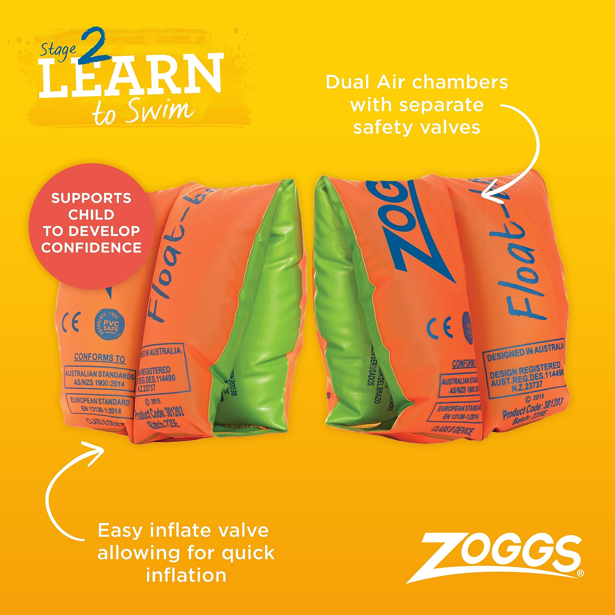 Zoggs Inflatable Armbands - Learn to Swim Aid | 0-1 Year (0-11kg) | Orange 3