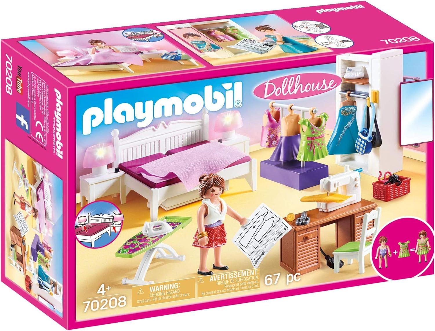 PLAYMOBIL 70208 Dollhouse Master Bedroom with Interchangeable Dresses and Lighting Effects - Playset for Kids 4+