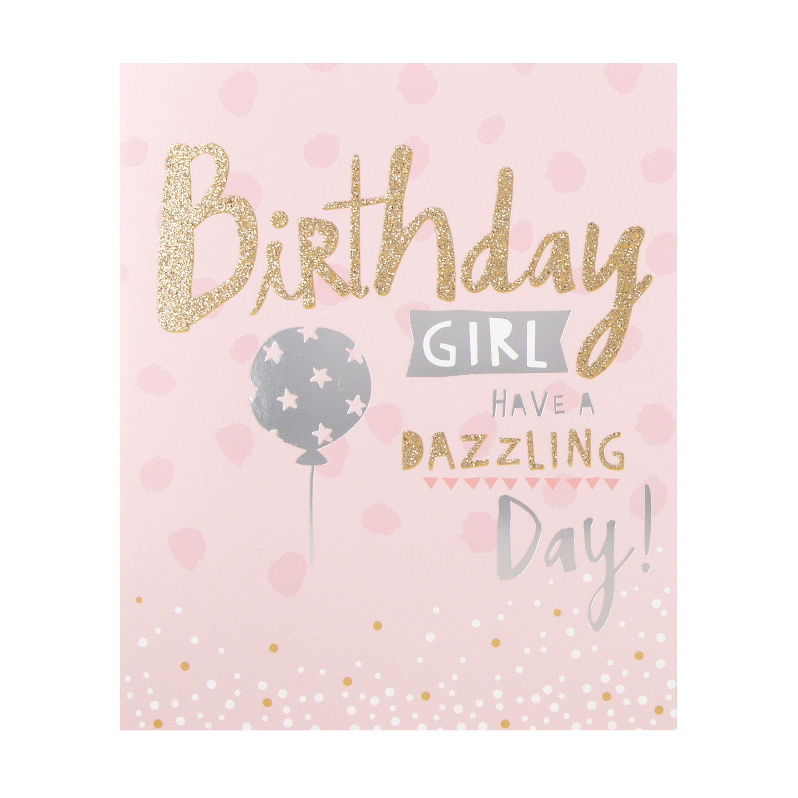 Hallmark Birthday Girl Card - Pink Design with Gold Glitter and Silver Foil Accents | 16.2 cm x 13.5 cm