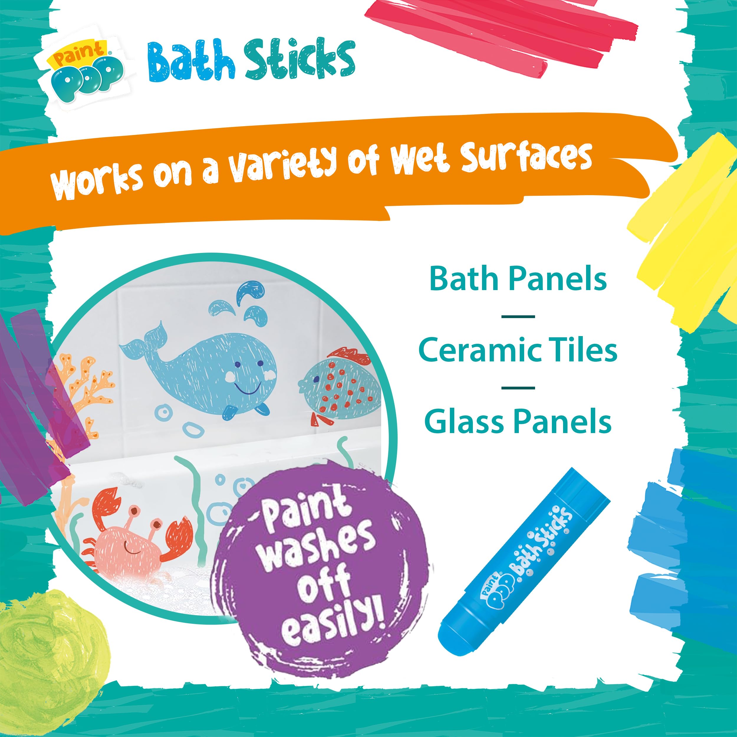 Paint Pop Bath Sticks for Kids - 12 Washable Pens | Fast Drying | Easy Clean Up 3