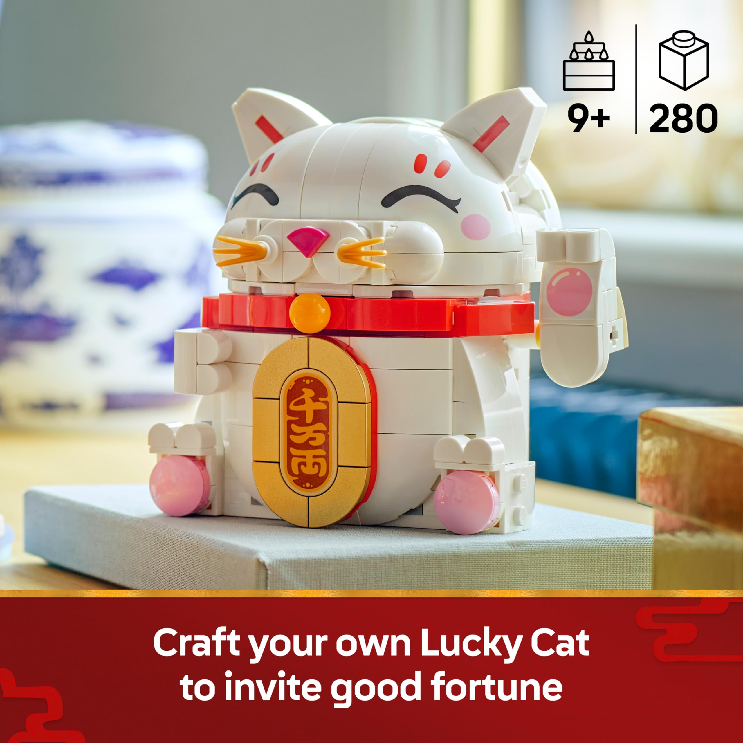 LEGO Lucky Cat Building Set 40813 - Display Model Kit for Ages 9+ | Moving Paw Feature