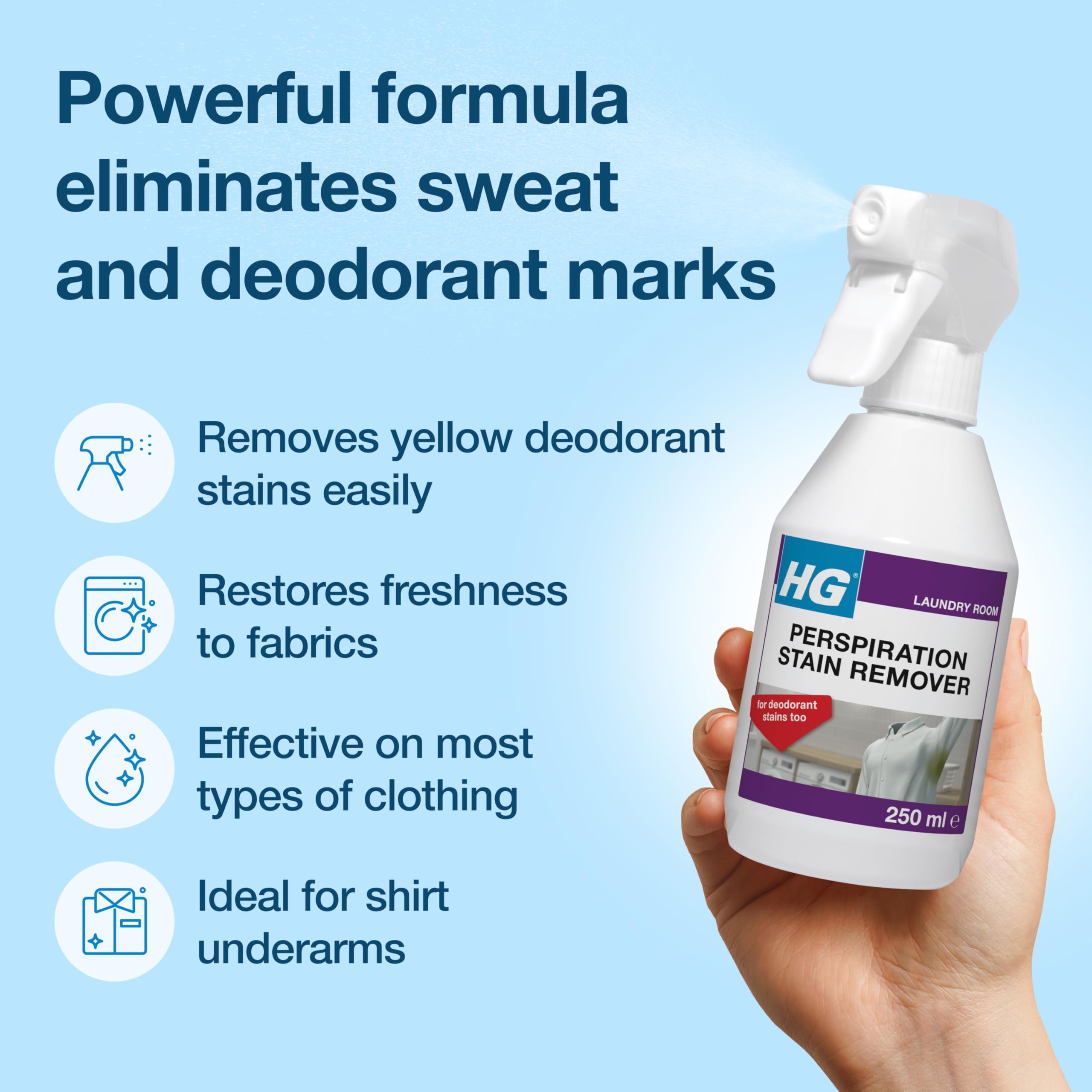 HG Perspiration Stain Remover - Removes Sweat & Deodorant Marks | Liquid 250ml 3