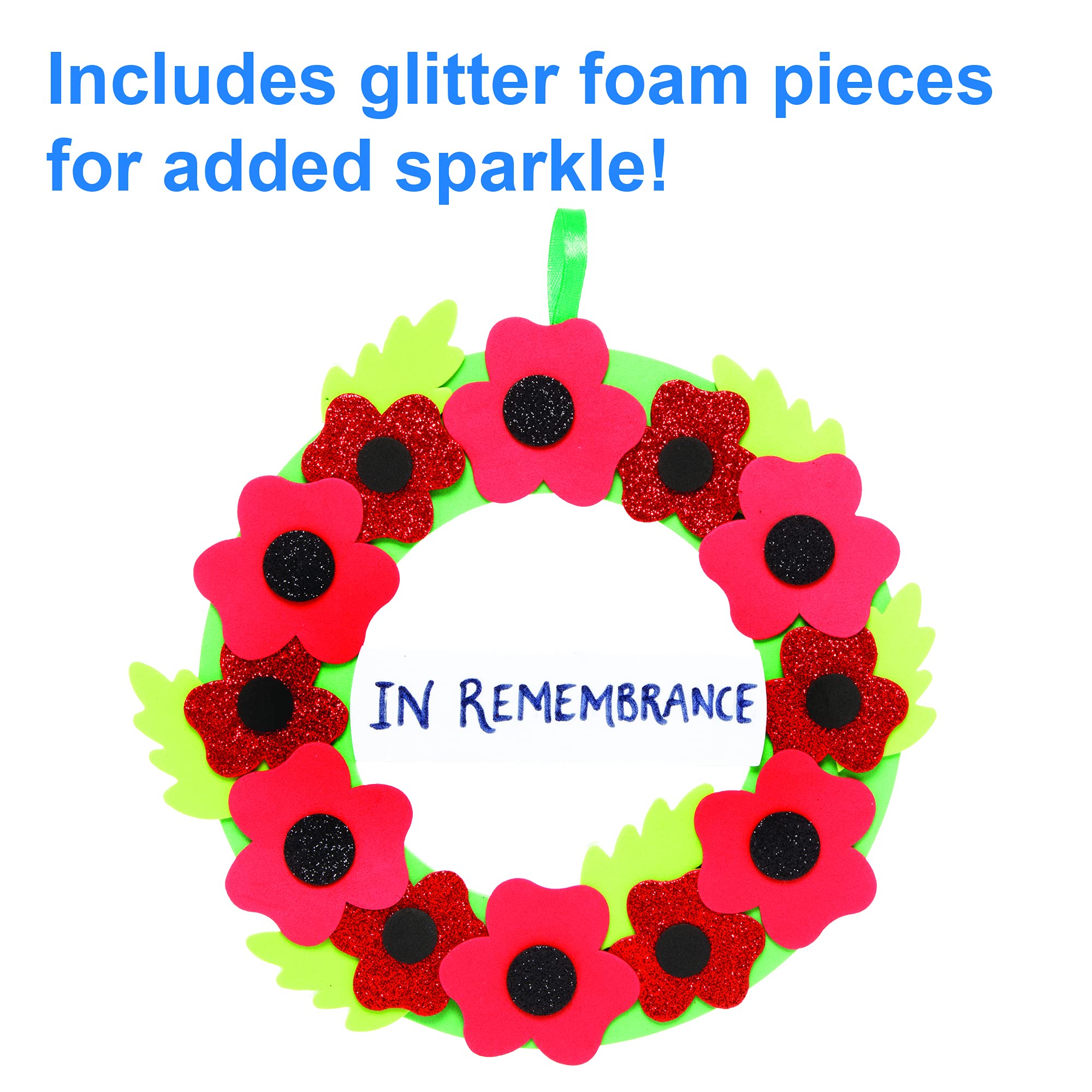 Baker Ross Poppy Wreath Kits - Pack of 3, Foam Craft Wreath Making Kit for Kids 2