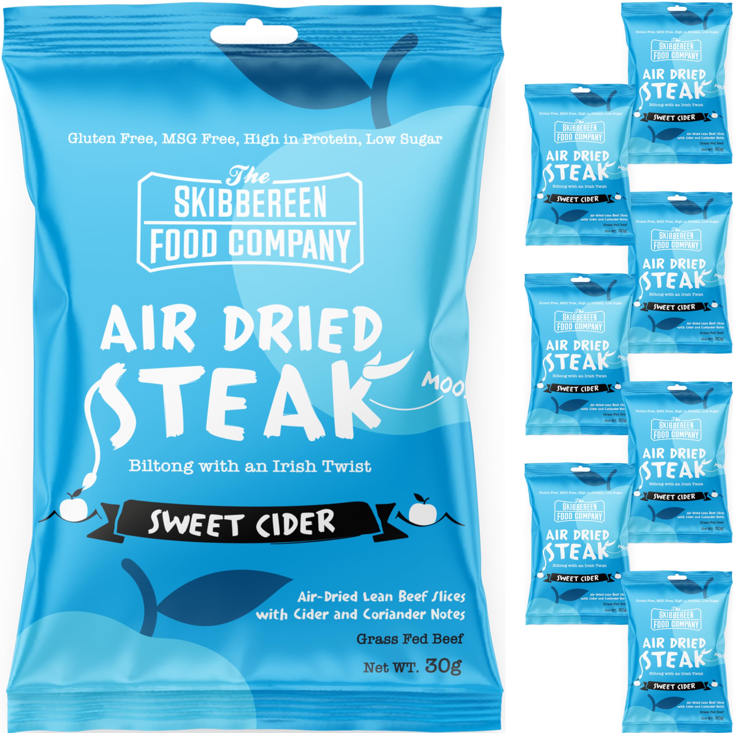 The Skibbereen Food Company Lean Beef Biltong Bites - Sweet Cider Flavor | 8 x 30g Pack | High Protein, Gluten Free