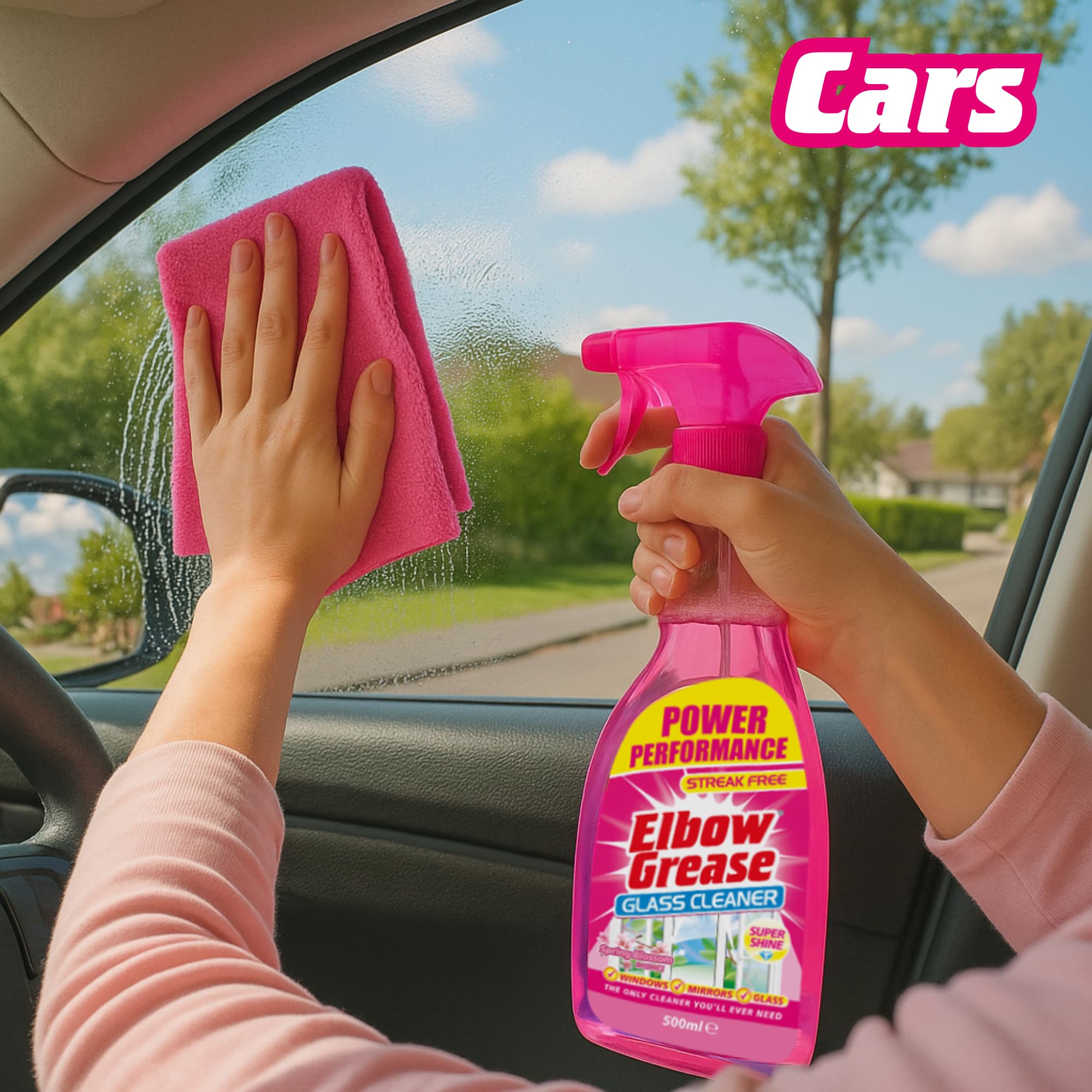 Elbow Grease Pink Glass Cleaner - Streak Free Shine | Spring Blossom Scent | 500ml Spray 7