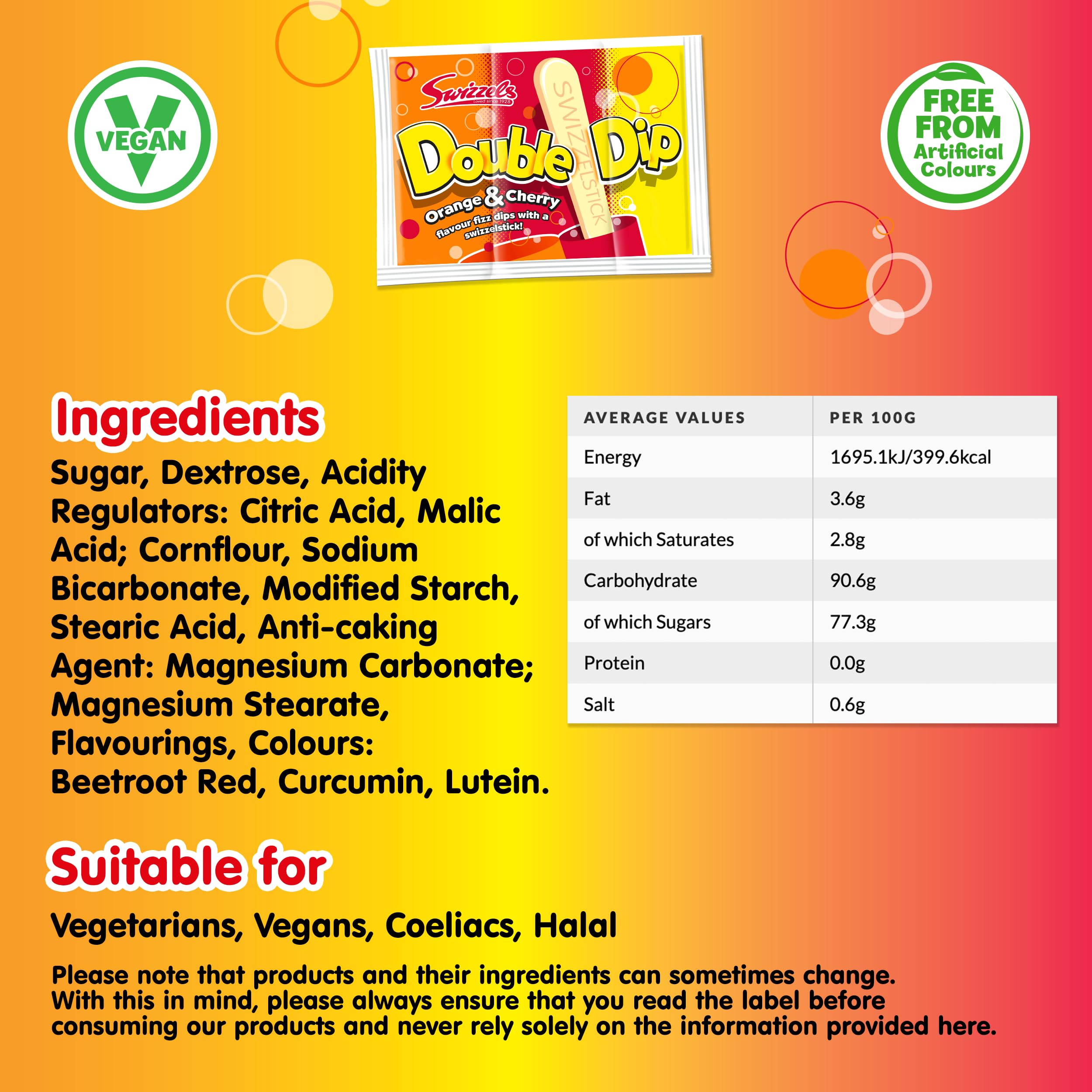 Swizzels Orange and Cherry Double Dip Sherbet Sweets - 36 Sachets (Fizzy Sherbet Dip, No Artificial Colours, Made in UK) 2