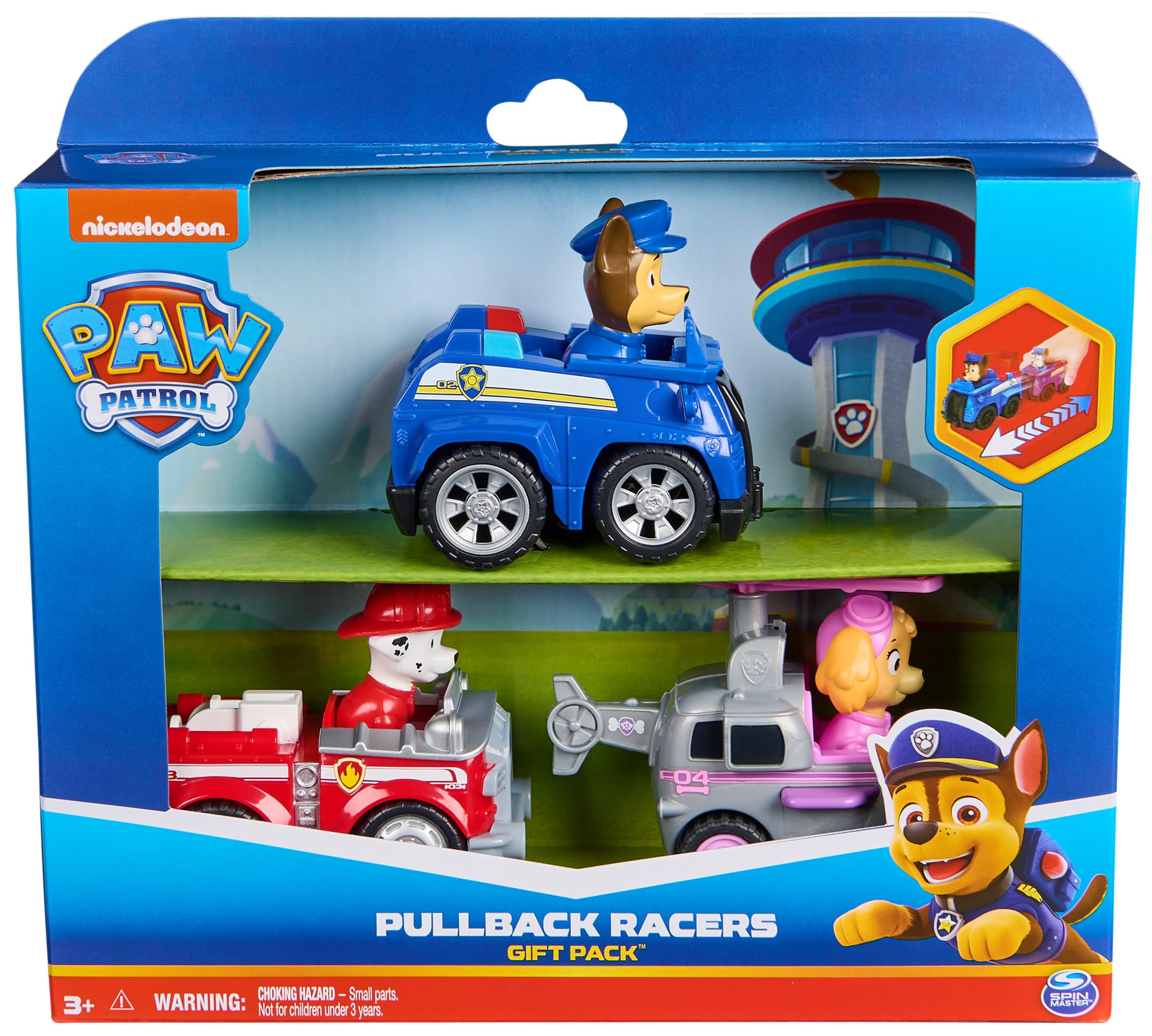 Paw Patrol Deluxe Rescue Racers Triple Pack (Chase, Marshall, Skye) | Pull Back Action | Ages 3+