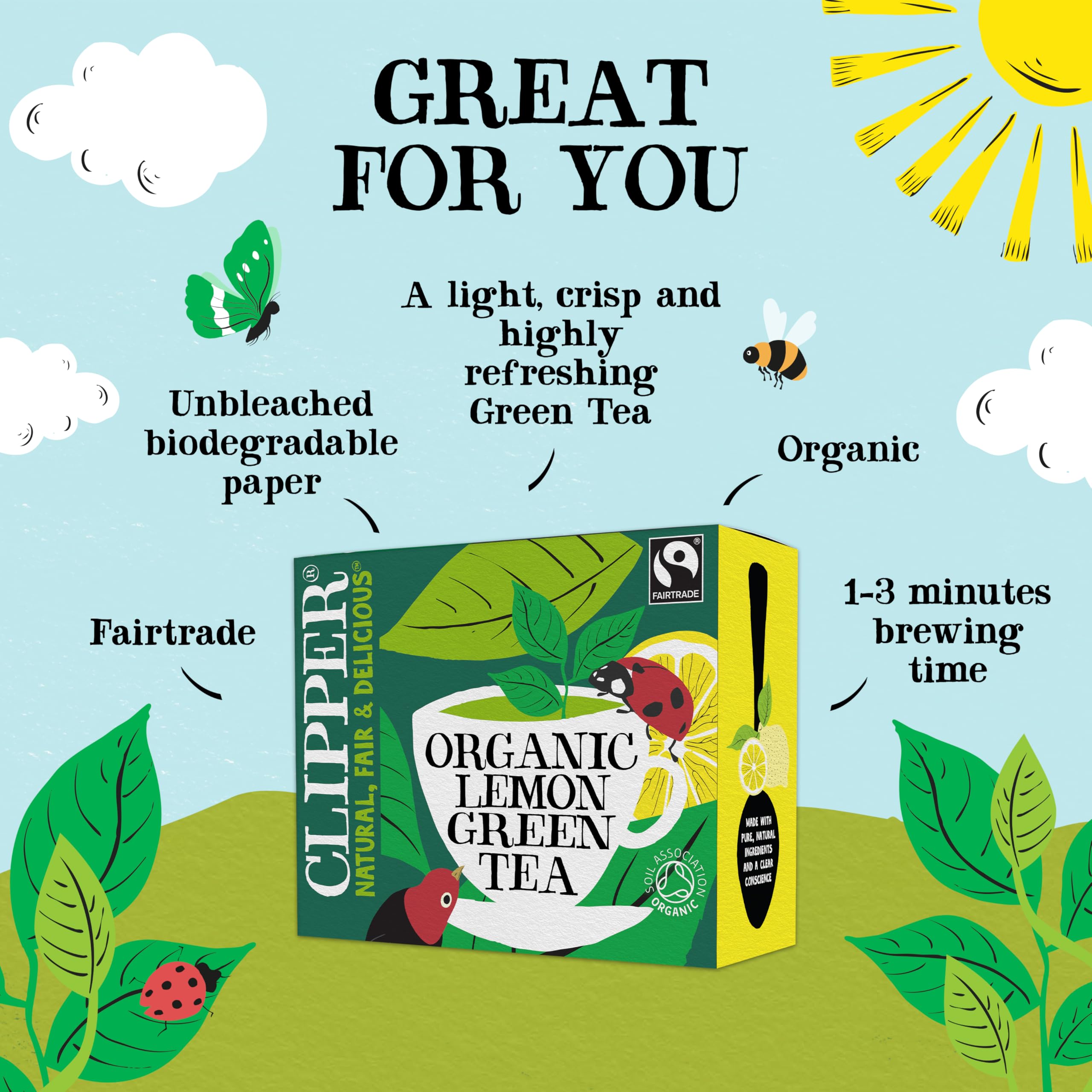 Clipper Natural, Fair & Delicious Organic Lemon Green Tea Bags - 80 Count | Fairtrade & Biodegradable 2