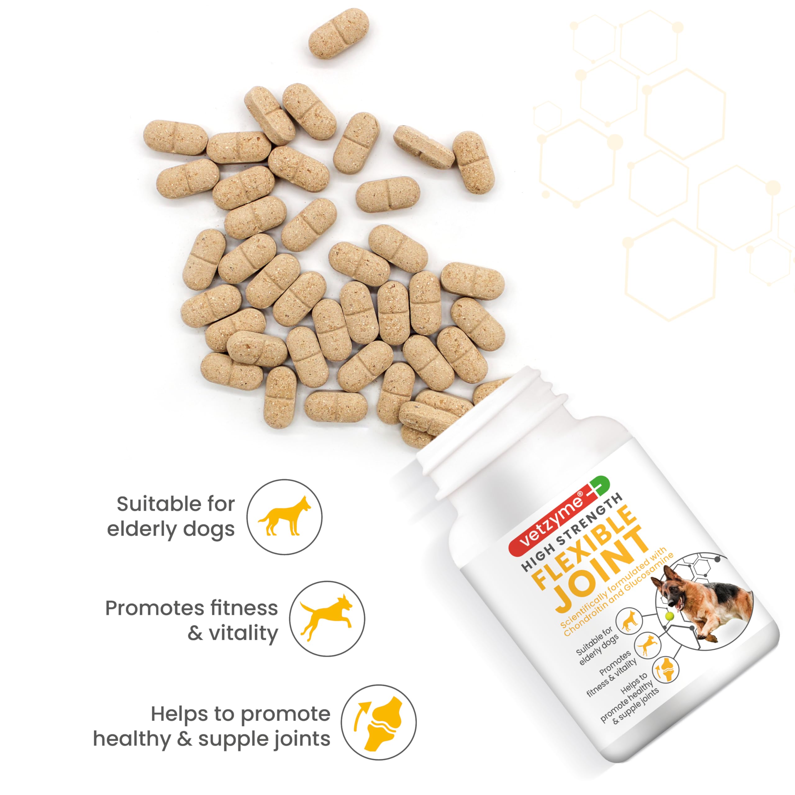 Vetzyme High Strength Flexible Joint Supplements for Senior Dogs - 30 Tablets