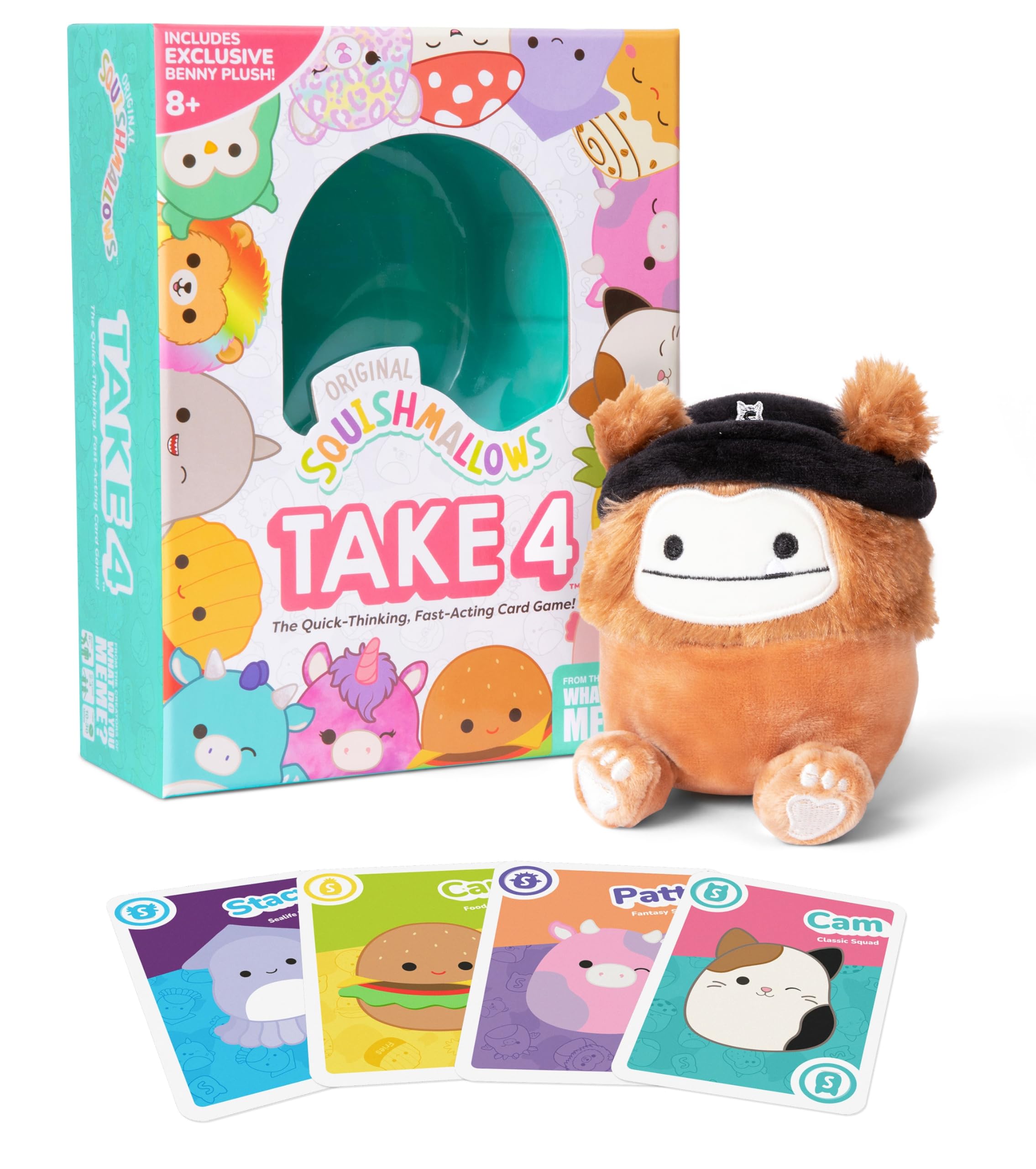 WHAT DO YOU MEME? Squishmallows Take4: Fast-Paced Family Card Game | Ages 8+ | Includes Exclusive Plush Benny The Bigfoot 1