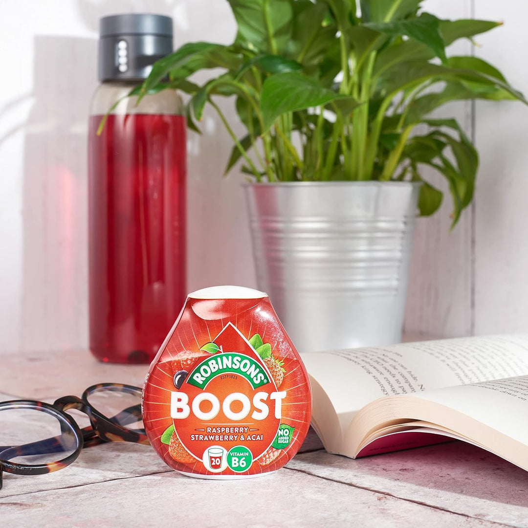 Robinsons Boost Benefit Drops Raspberry, Strawberry & Acai with Vitamin B6 – No Added Sugar Squash Concentrate
