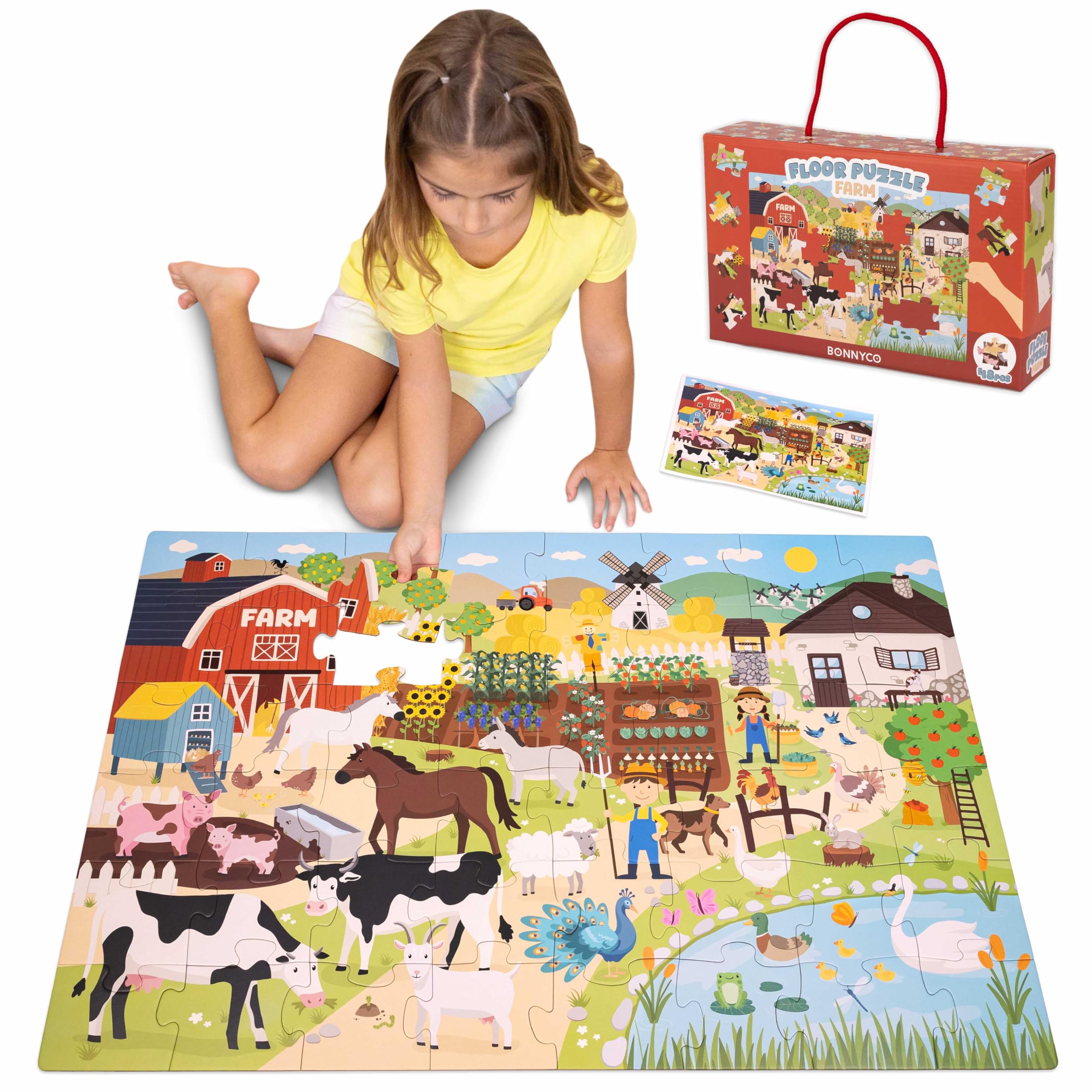 BONNYCO Giant Farm Animals Floor Puzzle - 48 Large Pieces, Ages 2+ 1