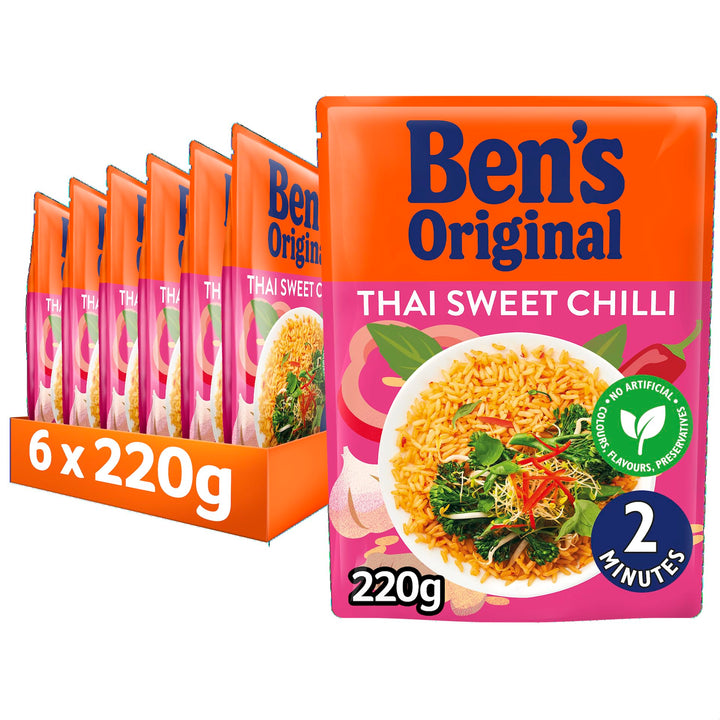 Ben's Original Thai Sweet Chilli Microwave Rice, 6 x 220g Pouches
