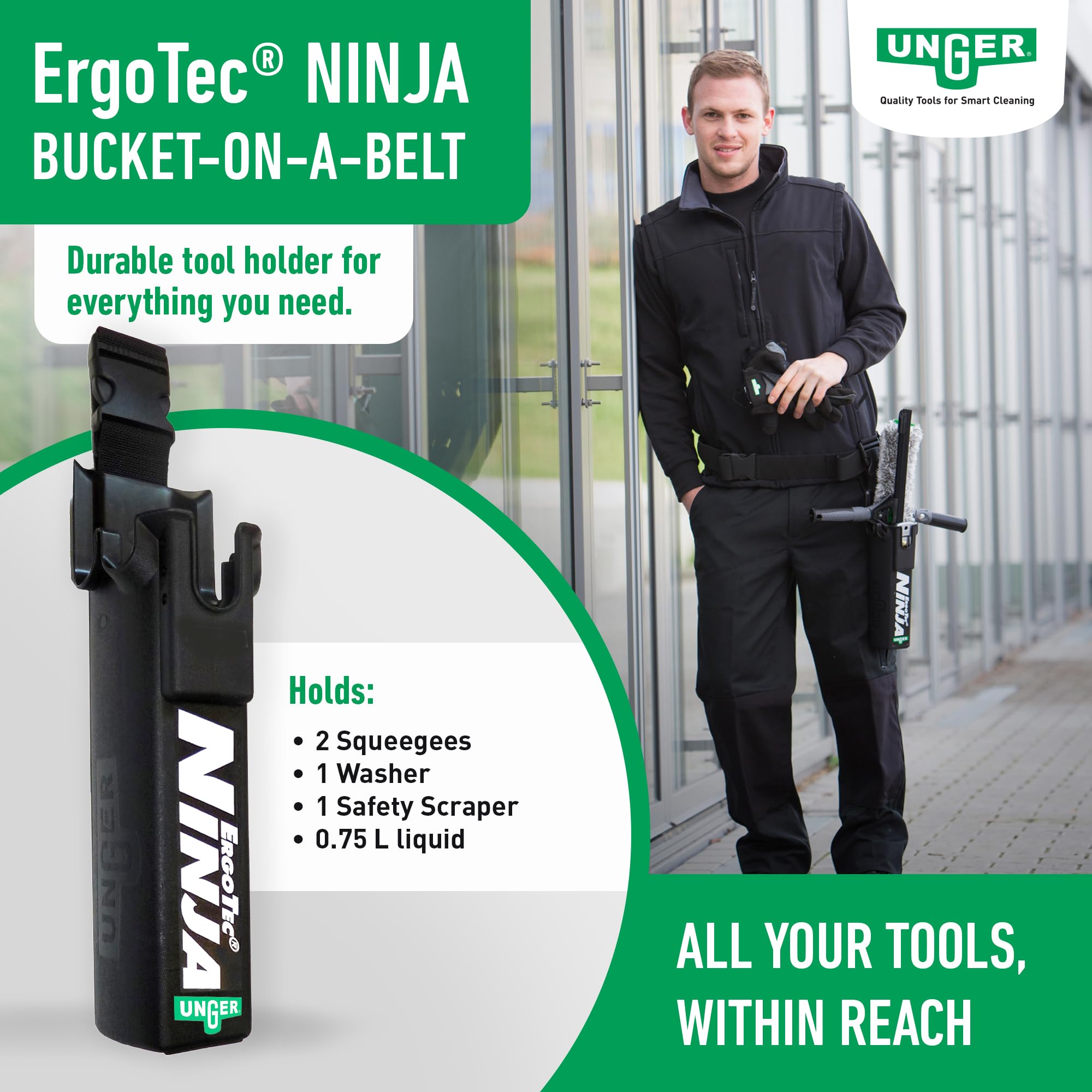 Unger ErgoTec NINJA Window Cleaning Tool Holder Bucket on a Belt | Durable Plastic Storage | 236g 2