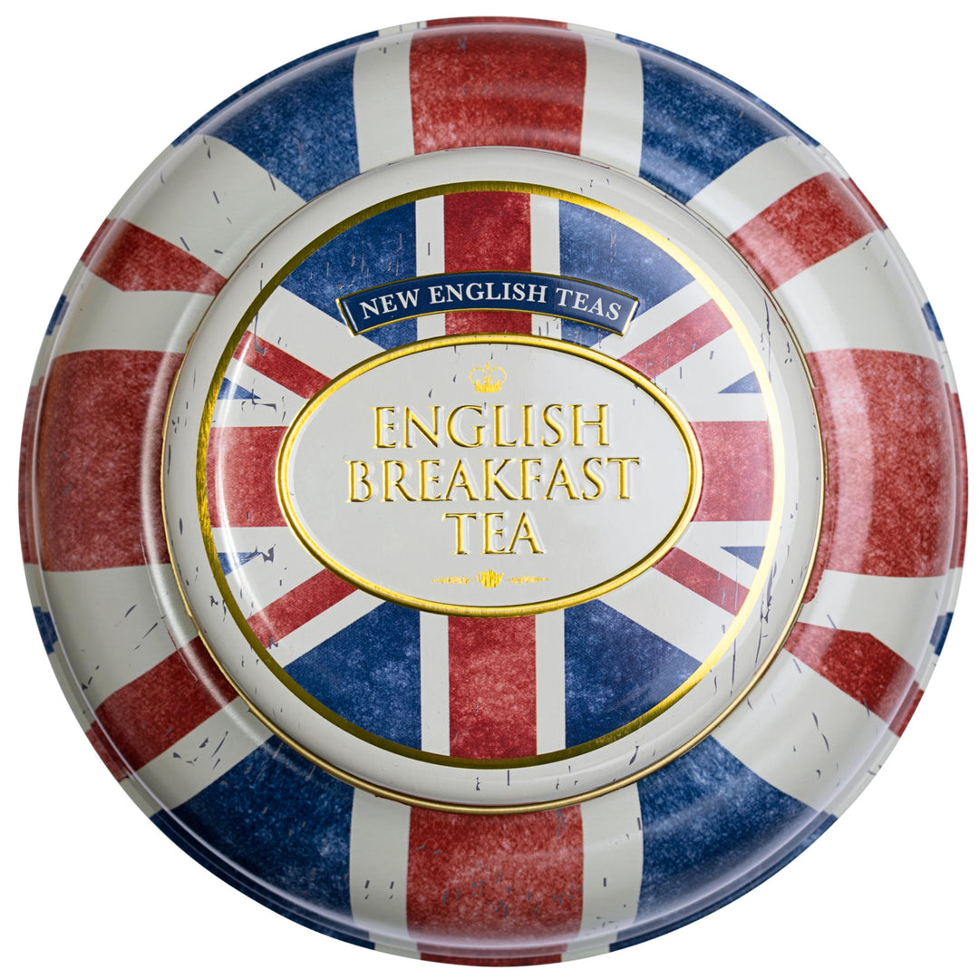 New English Teas Union Jack Large Round Tea Caddy with 240 English Breakfast Tea Bags