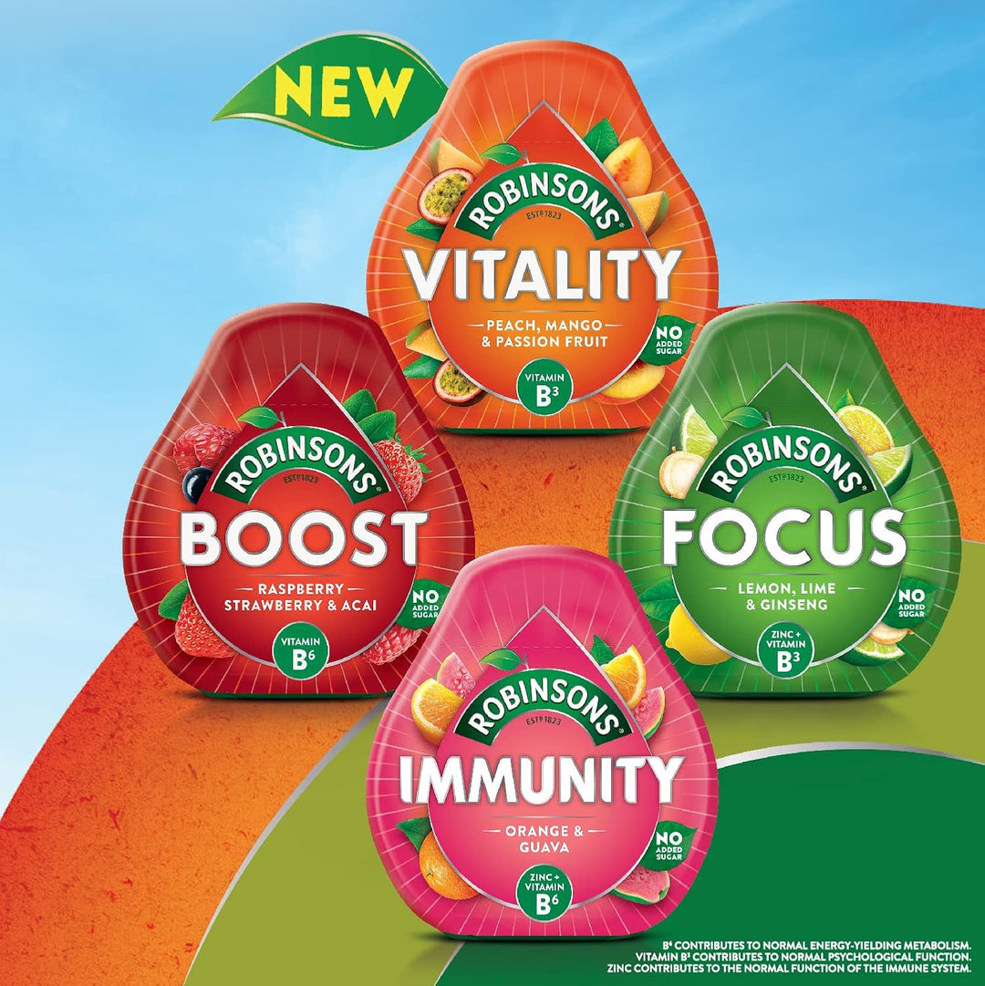 Robinsons Vitality Peach, Mango & Passion Fruit with Vitamin B3 Real Fruit Juice Concentrate