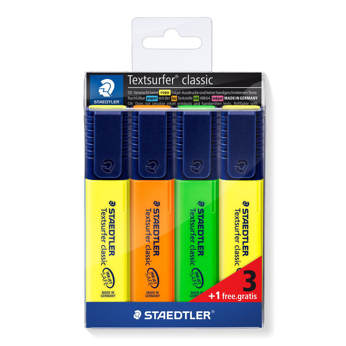 STAEDTLER Textsurfer Classic Highlighters - Ink Jet Safe, Chisel Tip | 4 Count Bonus Pack