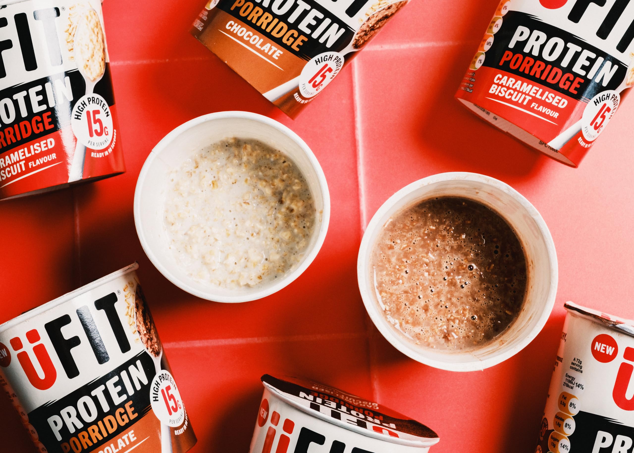 UFIT Caramelised Biscuit Protein Porridge Pots - 15g Protein per Pot | 70g Pots | Pack of 8 5