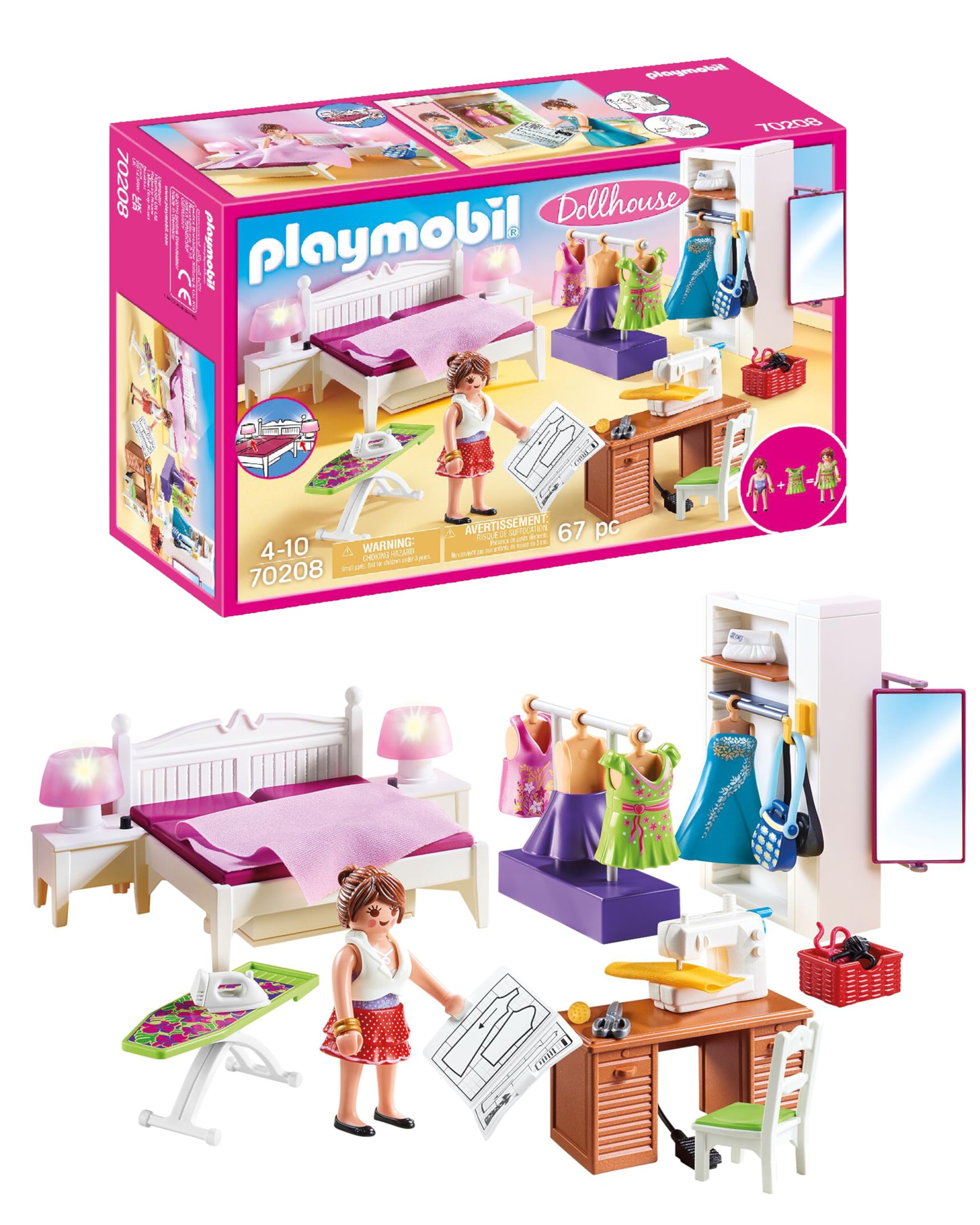 PLAYMOBIL 70208 Dollhouse Master Bedroom with Interchangeable Dresses and Lighting Effects - Playset for Kids 4+ 8