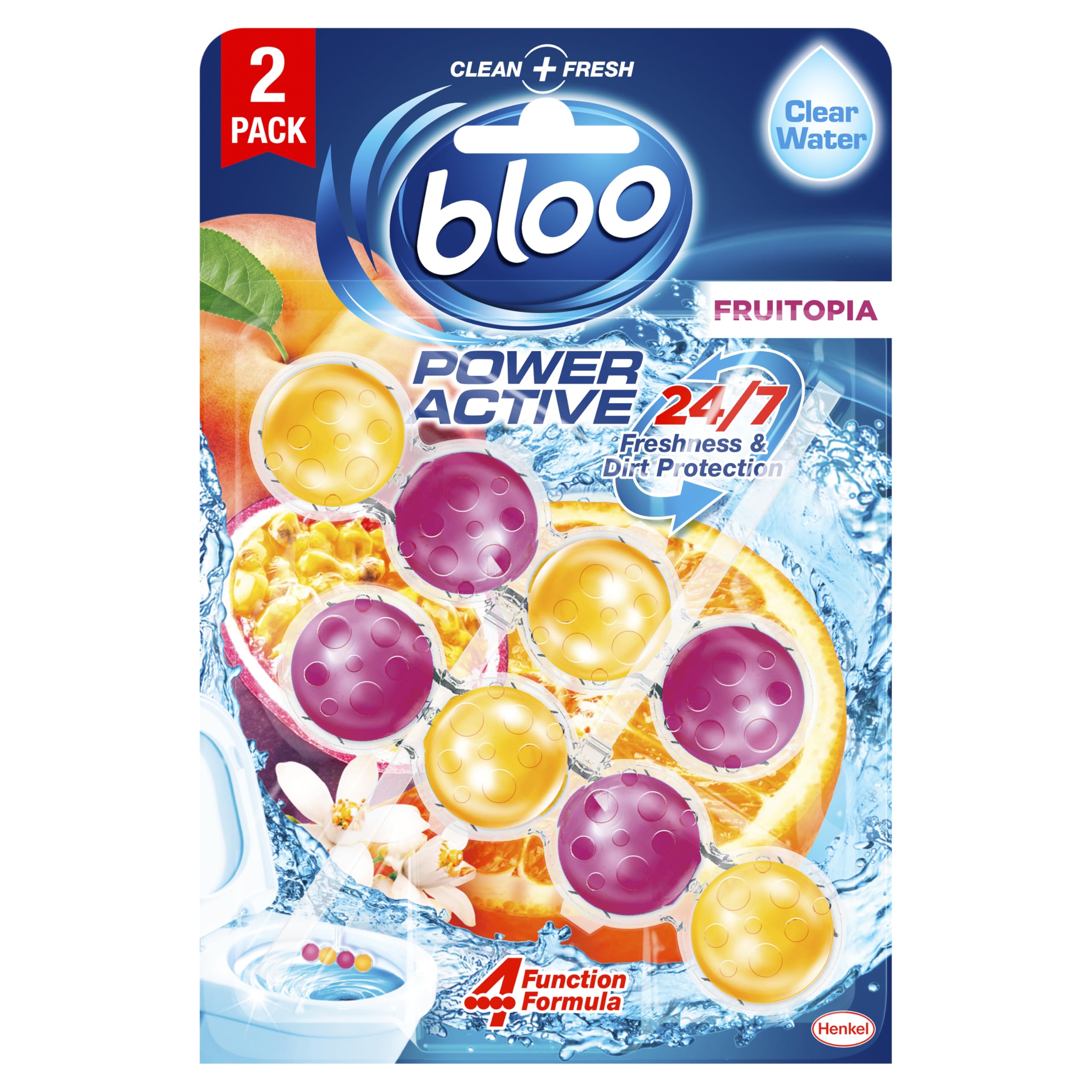 Bloo - Power Active Toilet Rim Block Fruitopia (50g) Orange & Peach Scent 2