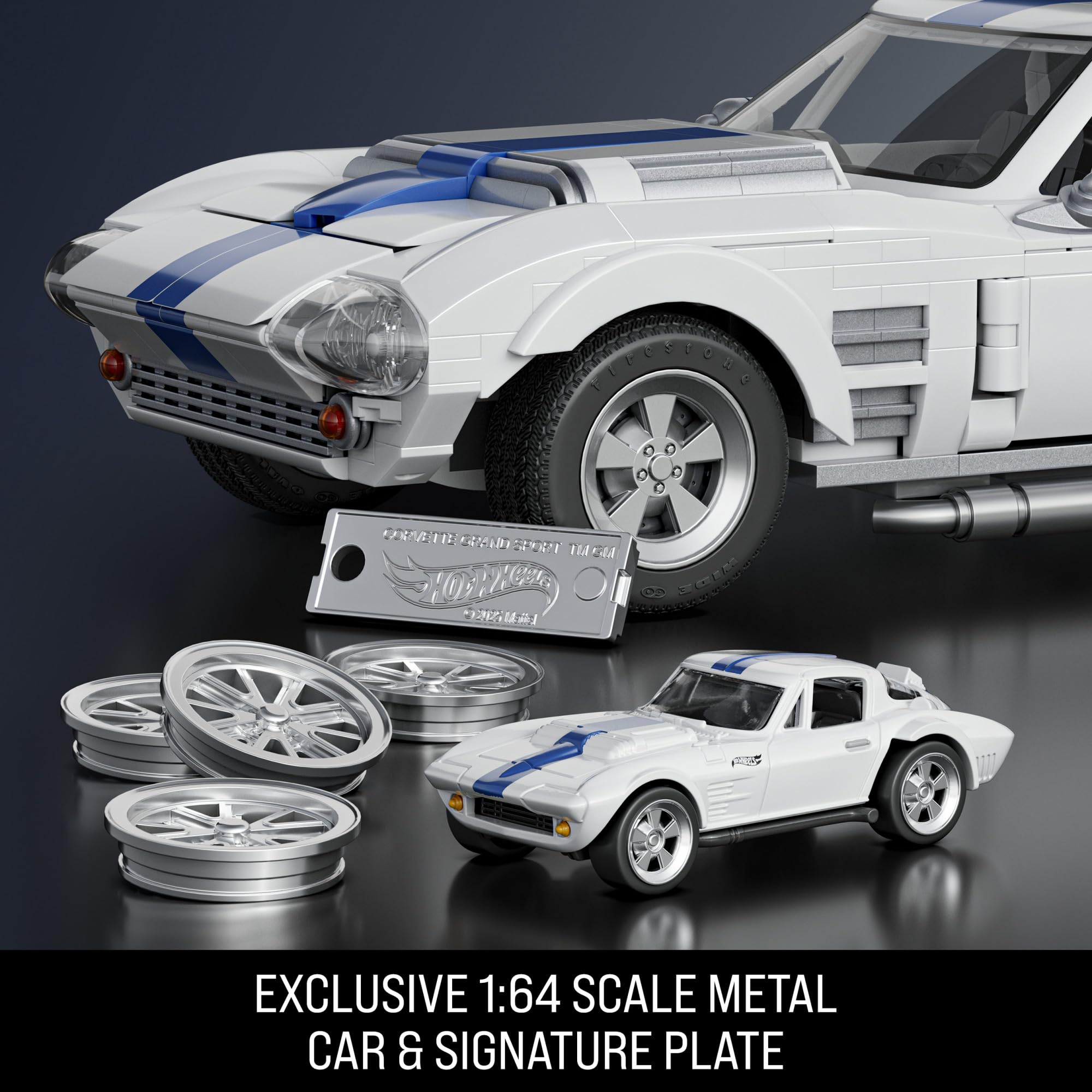 Mattel Brick Shop Hot Wheels Elite Series Corvette Grand Sport Building Set - 918-Piece Metal Model for Ages 10+ 4